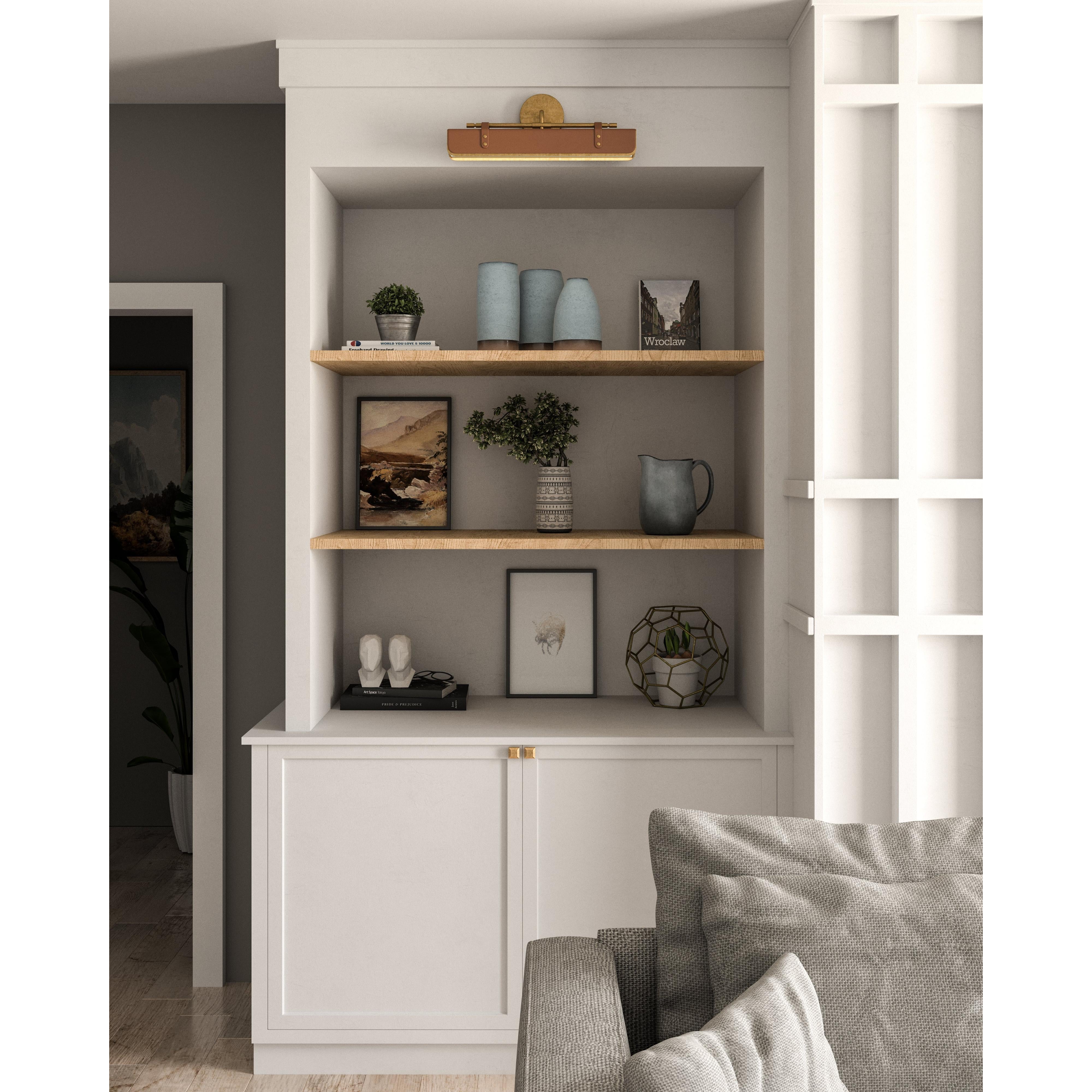 Valise 20-in Vintage Brass/Cognac Leather LED Wall/Vanity