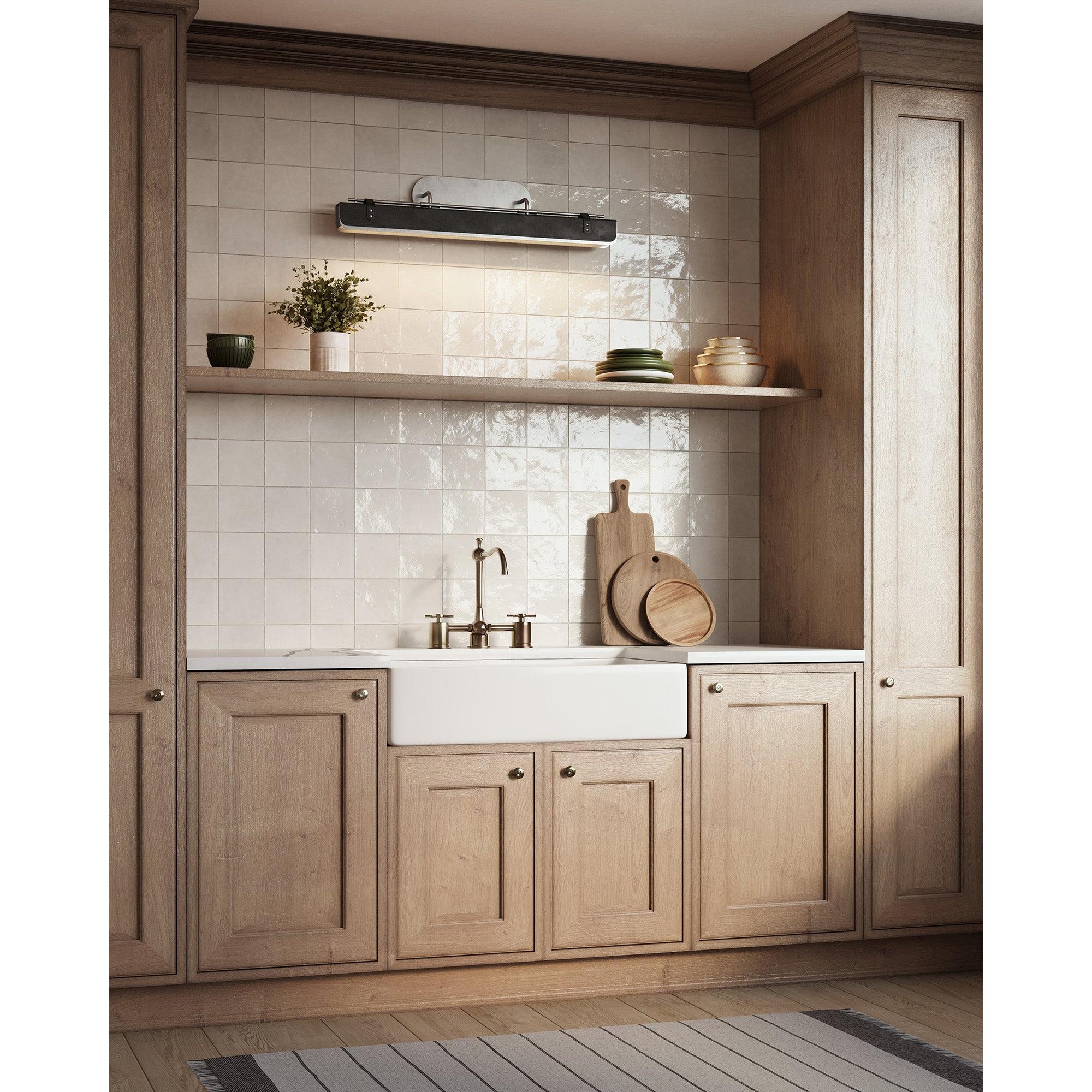 Valise 32-in Aged Nickel/Tuxedo Leather LED Wall/Vanity