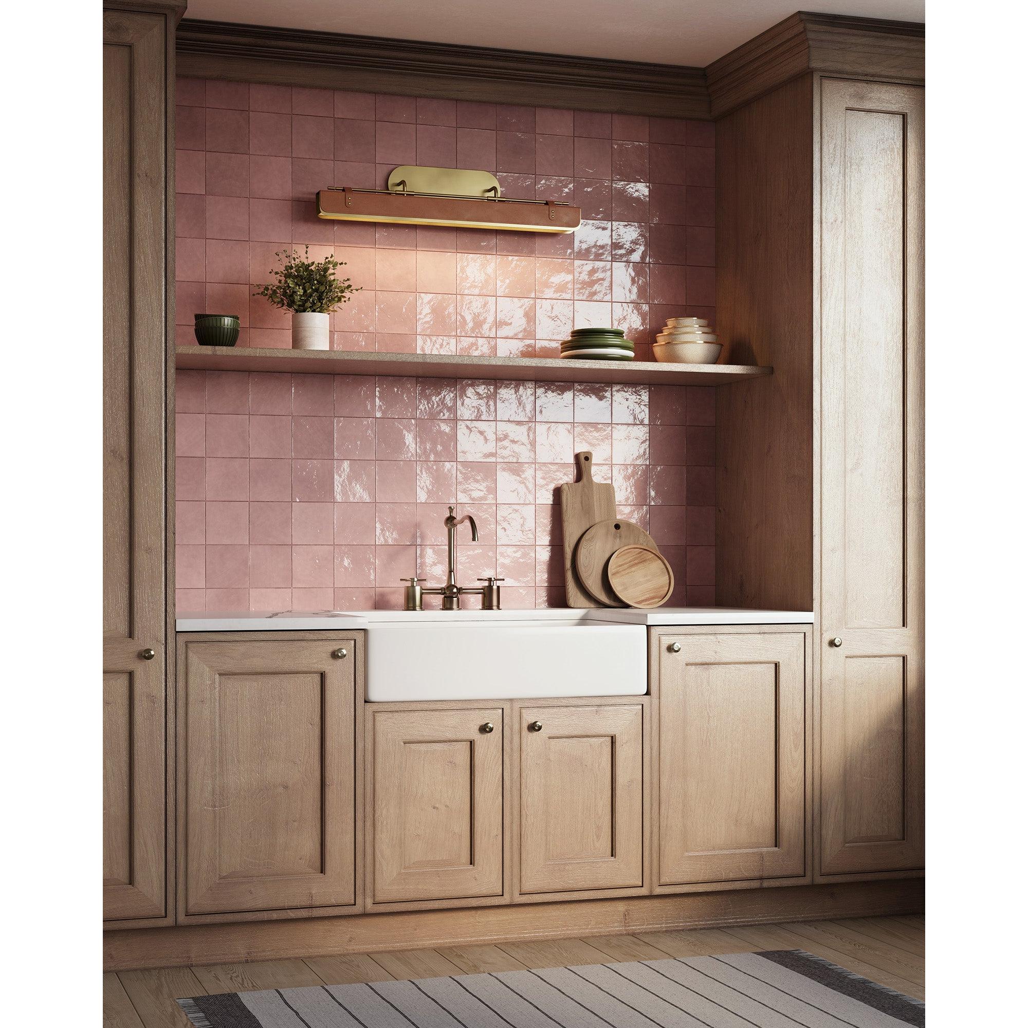 Valise 32-in Vintage Brass/Cognac Leather LED Wall/Vanity