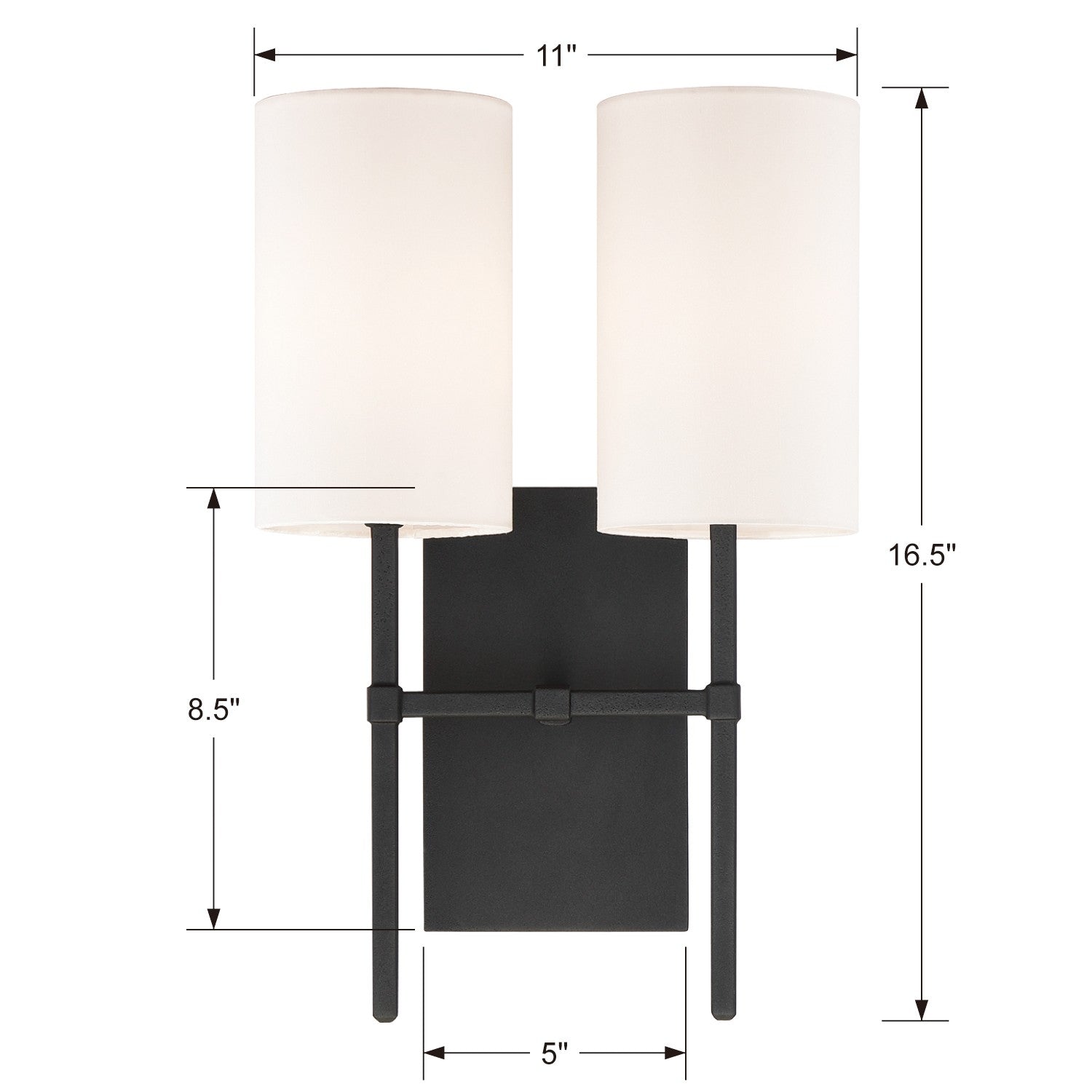 Crystorama Veronica VER-242-BF – 11 Inch – 2 Light – Sconce – Black Forged – Damp Rated