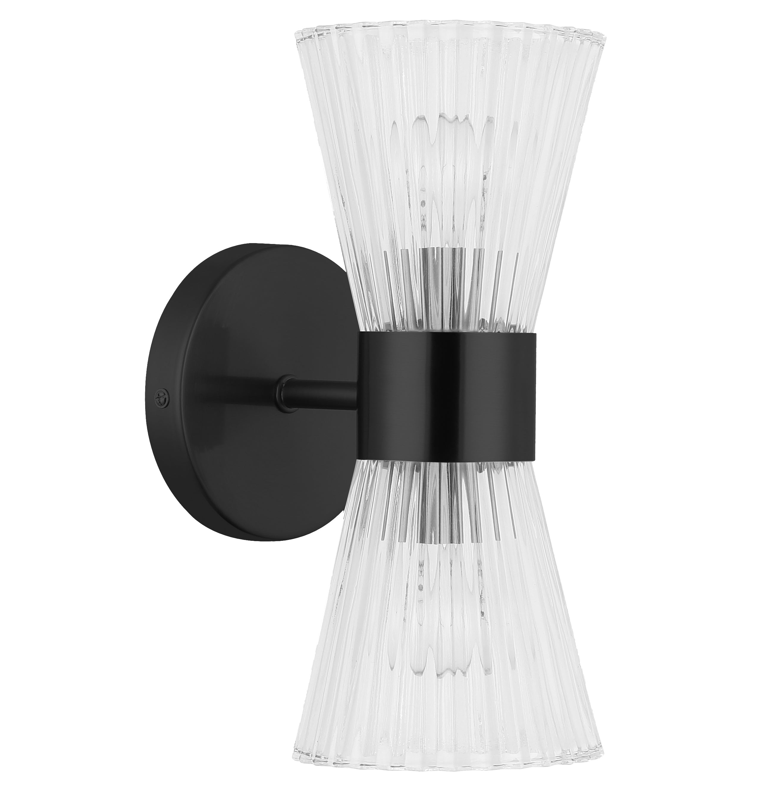 Dainolite VIE-112W-MB 2 Light Incandescent Vanity Matte Black with Clear Ribbed Glass