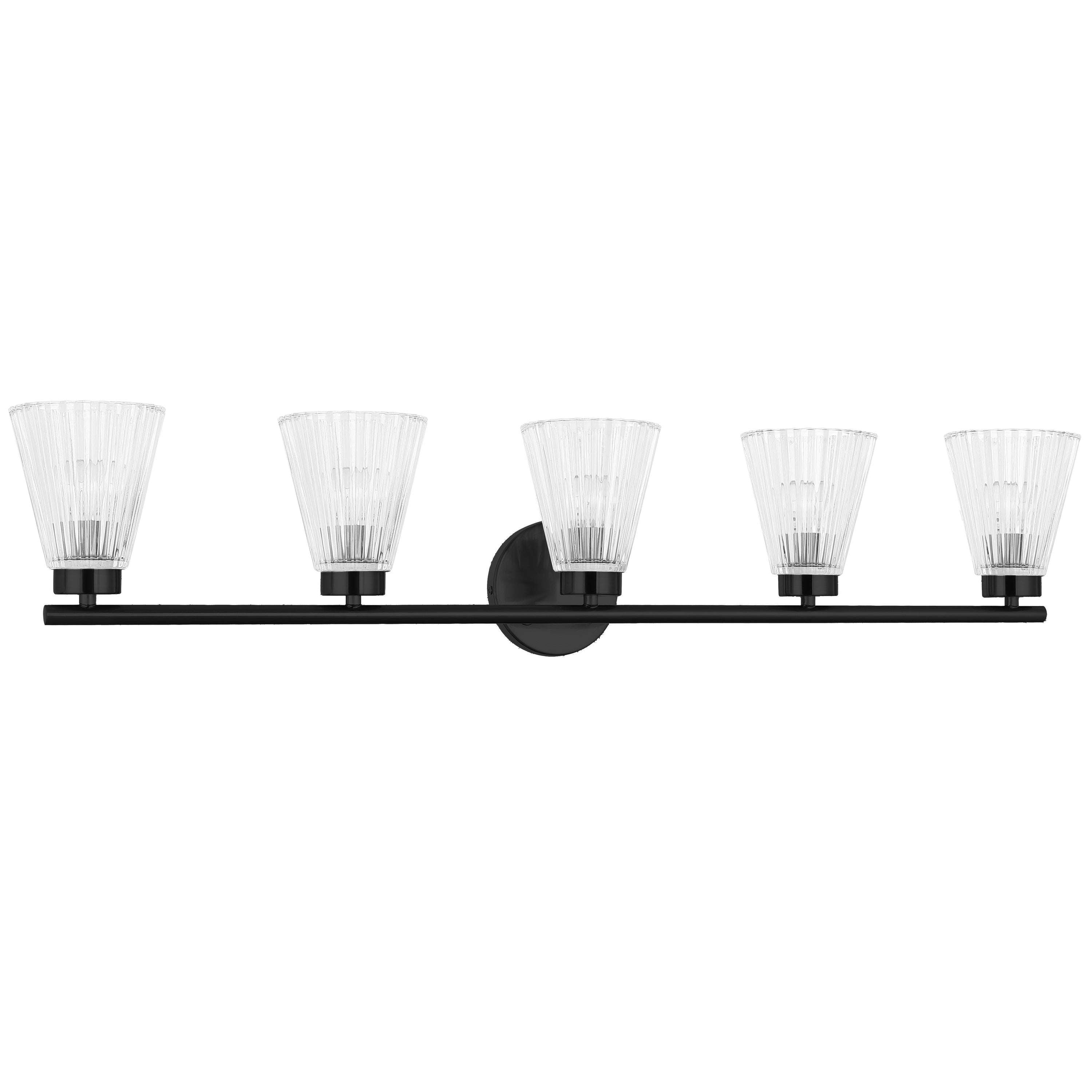 Dainolite VIE-385W-MB 5 Light Incandescent Vanity Matte Black with Clear Ribbed Glass