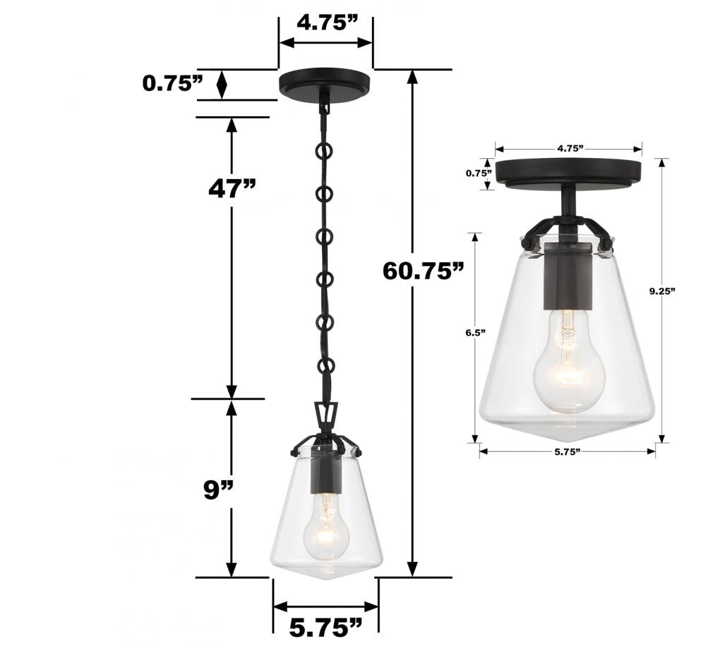 Crystorama VOSS VSS-7002-MK Mini Pendant Modern - Matte Black