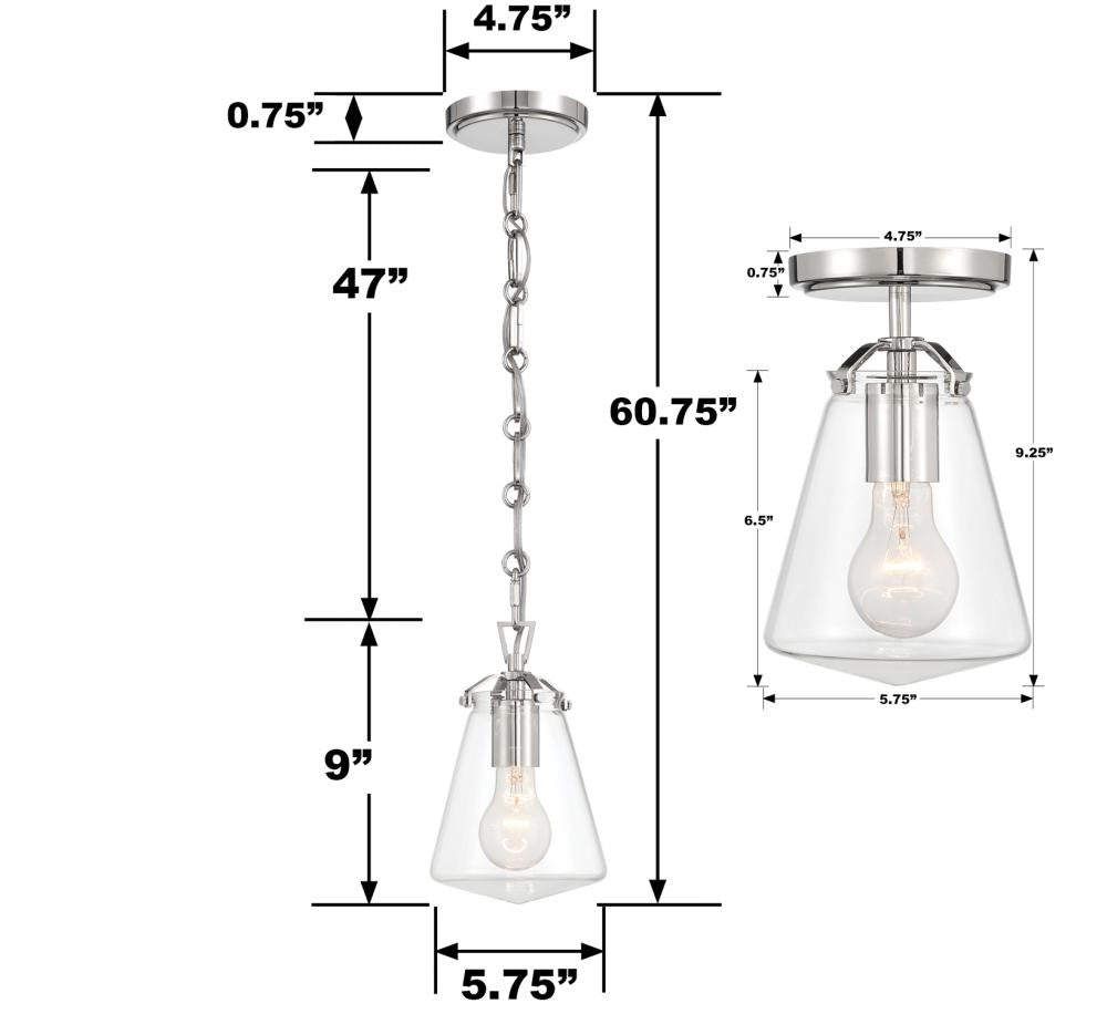 Crystorama VOSS VSS-7002-PN Mini Pendant Modern - Polished Nickel