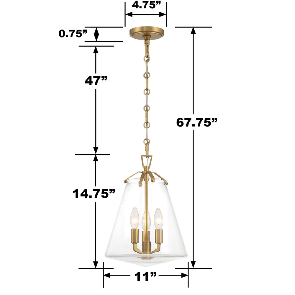 Crystorama VSS-7004-LG Voss 3 Light Luxe Gold Pendant, UL Damp Rated, Luxe Gold