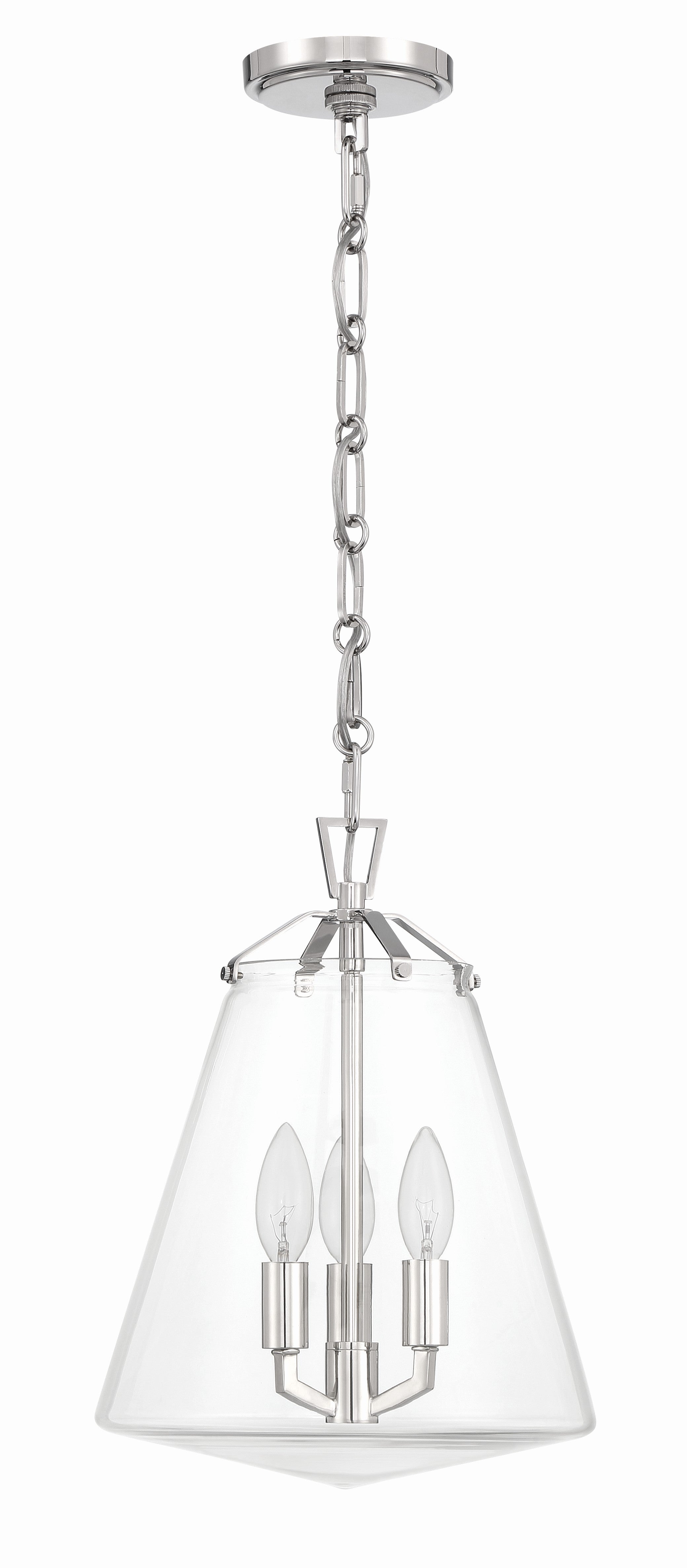 Crystorama Voss VSS-7004-PN – 11 Inch – 3 Light – Pendant Light – Polished Nickel – Damp Rated