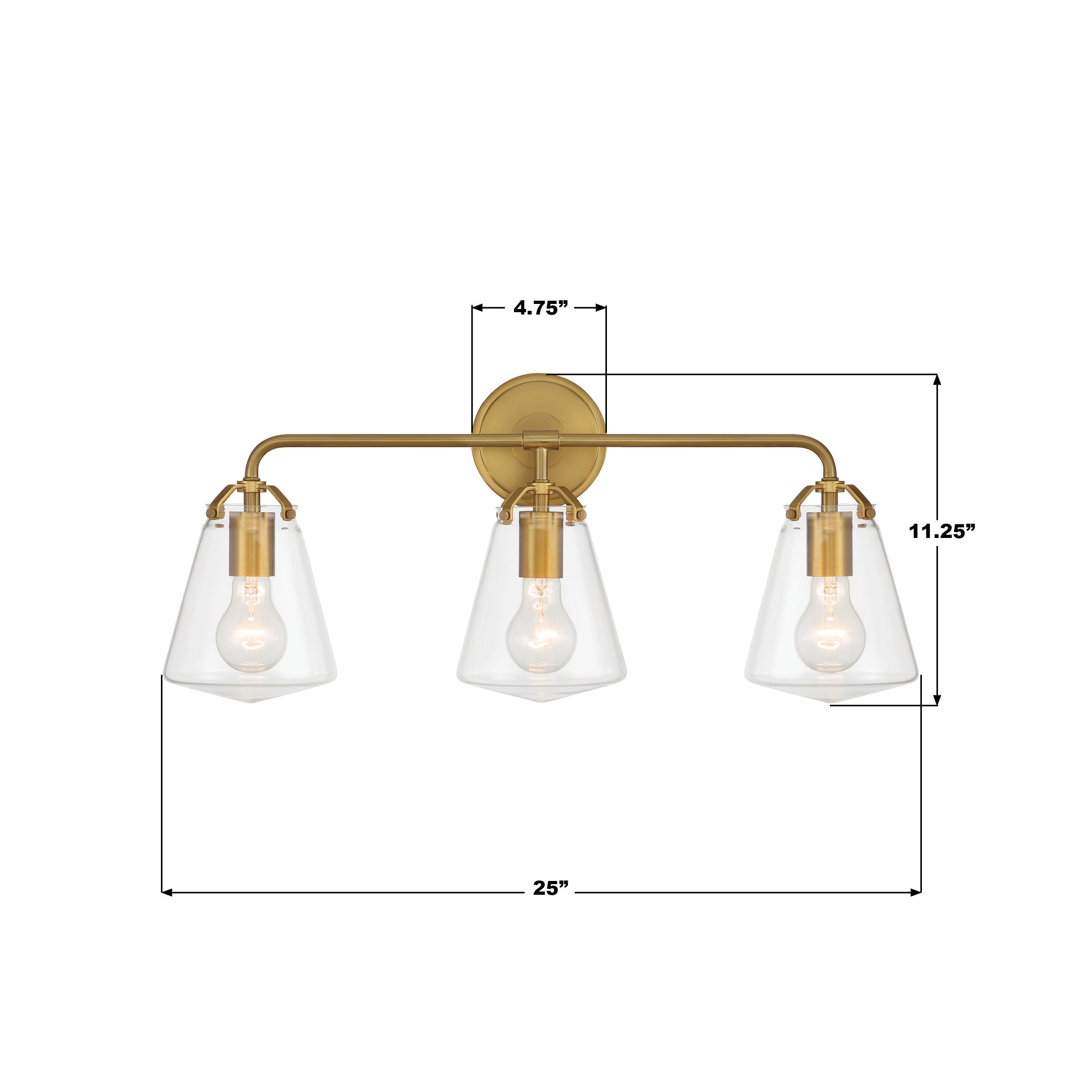 Crystorama Voss VSS-7013-LG – 25 Inch – 3 Light – Bath Vanity Light – Luxe Gold – Damp Rated