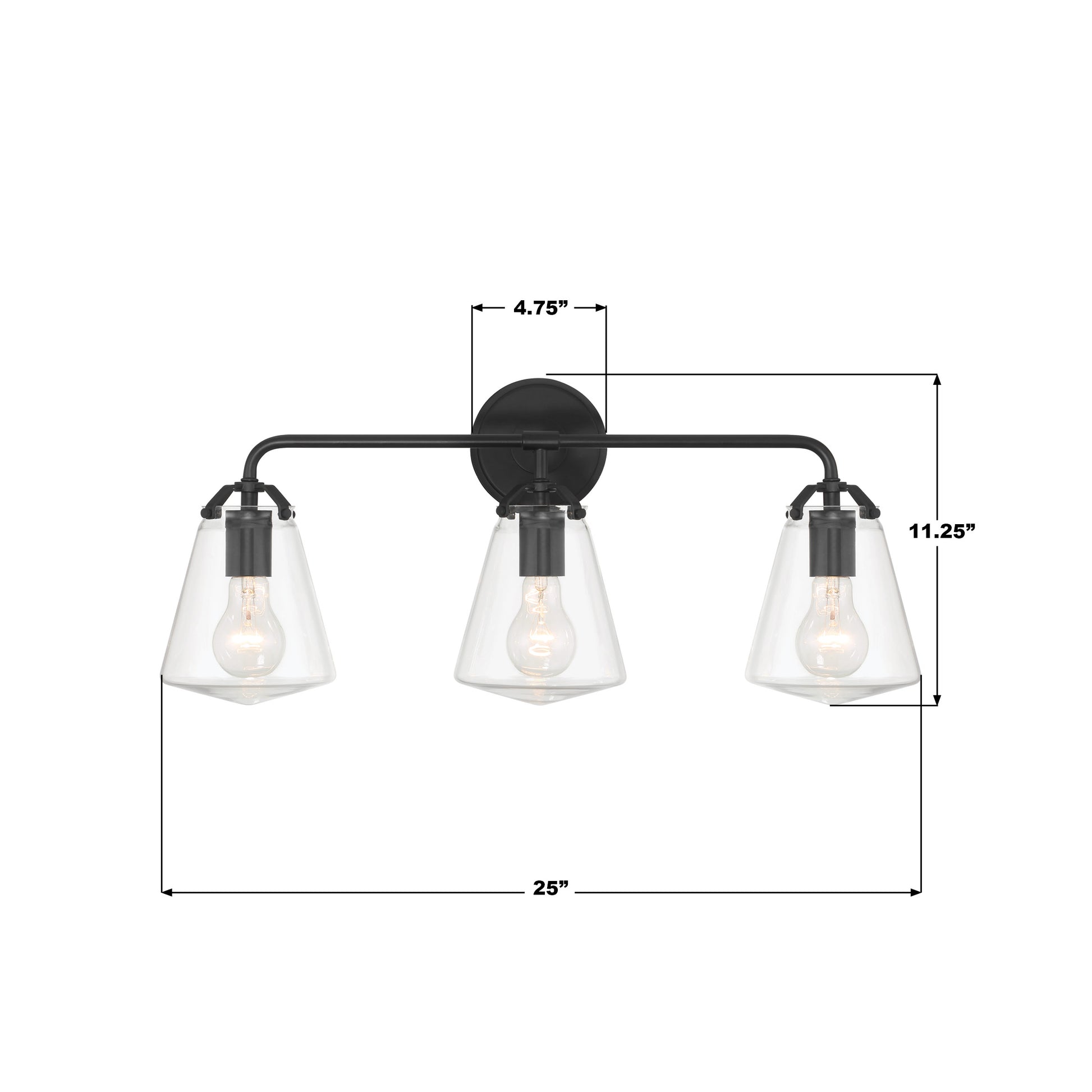 Crystorama Voss VSS-7013-MK – 25 Inch – 3 Light – Bath Vanity Light – Matte Black – Damp Rated