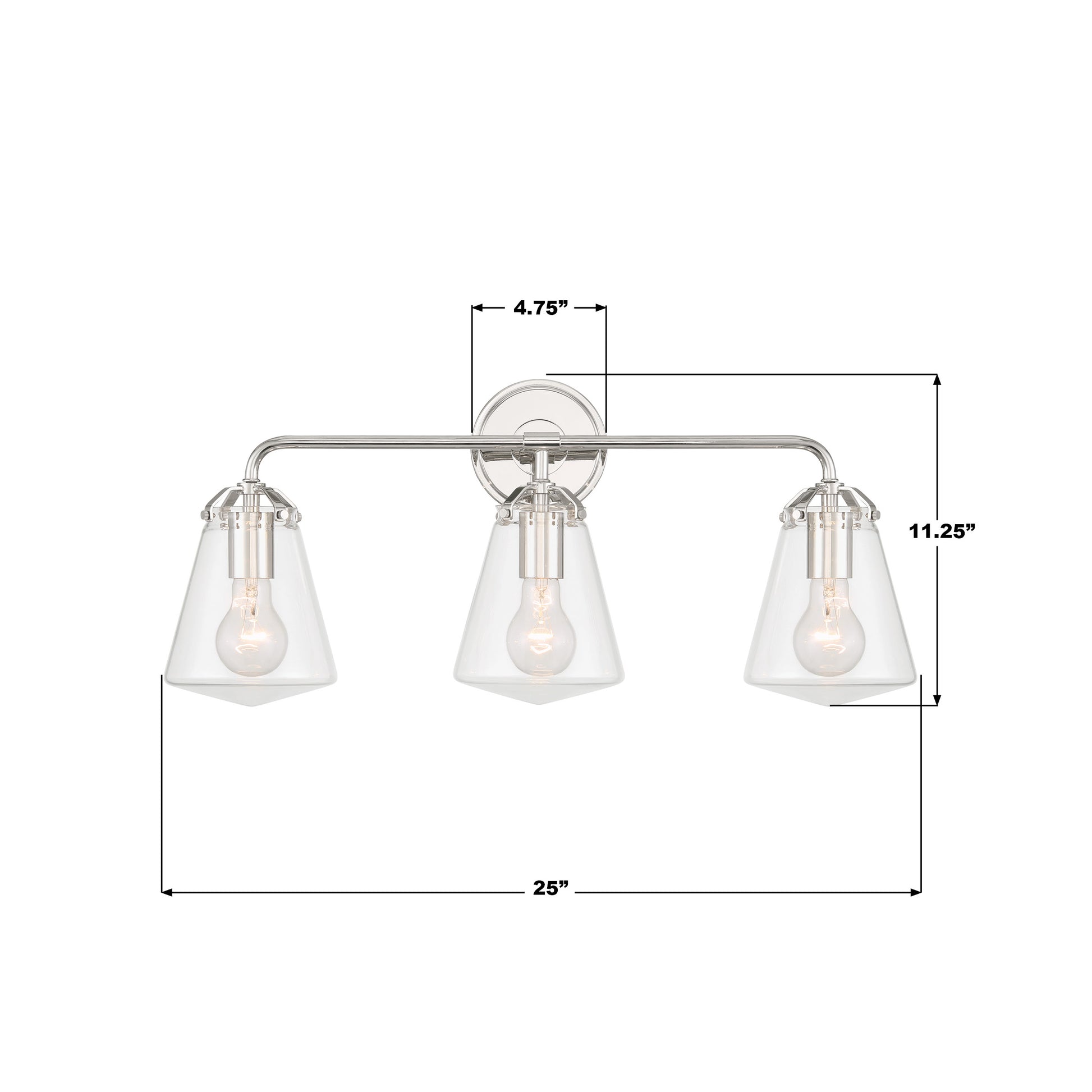 Crystorama Voss VSS-7013-PN – 25 Inch – 3 Light – Bath Vanity Light – Polished Nickel – Damp Rated