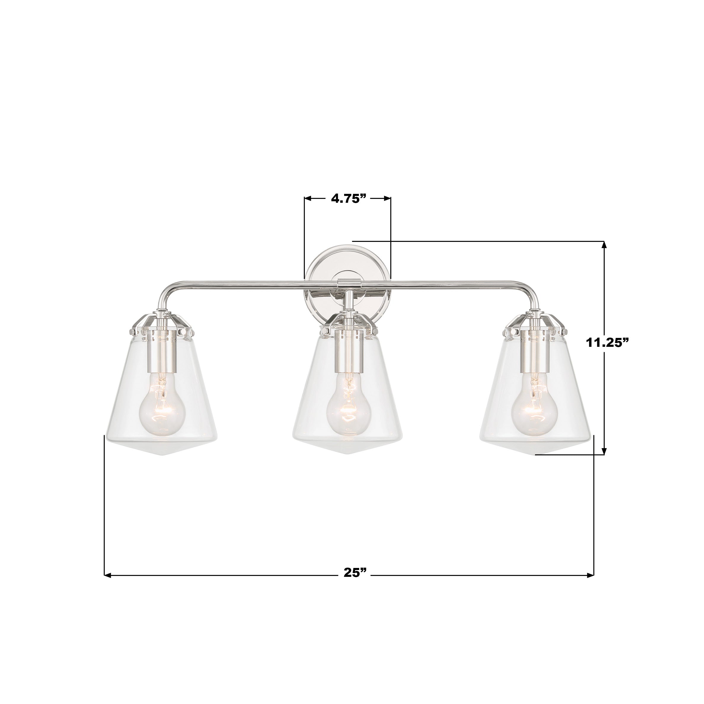 Crystorama Voss VSS-7013-PN – 25 Inch – 3 Light – Bath Vanity Light – Polished Nickel – Damp Rated