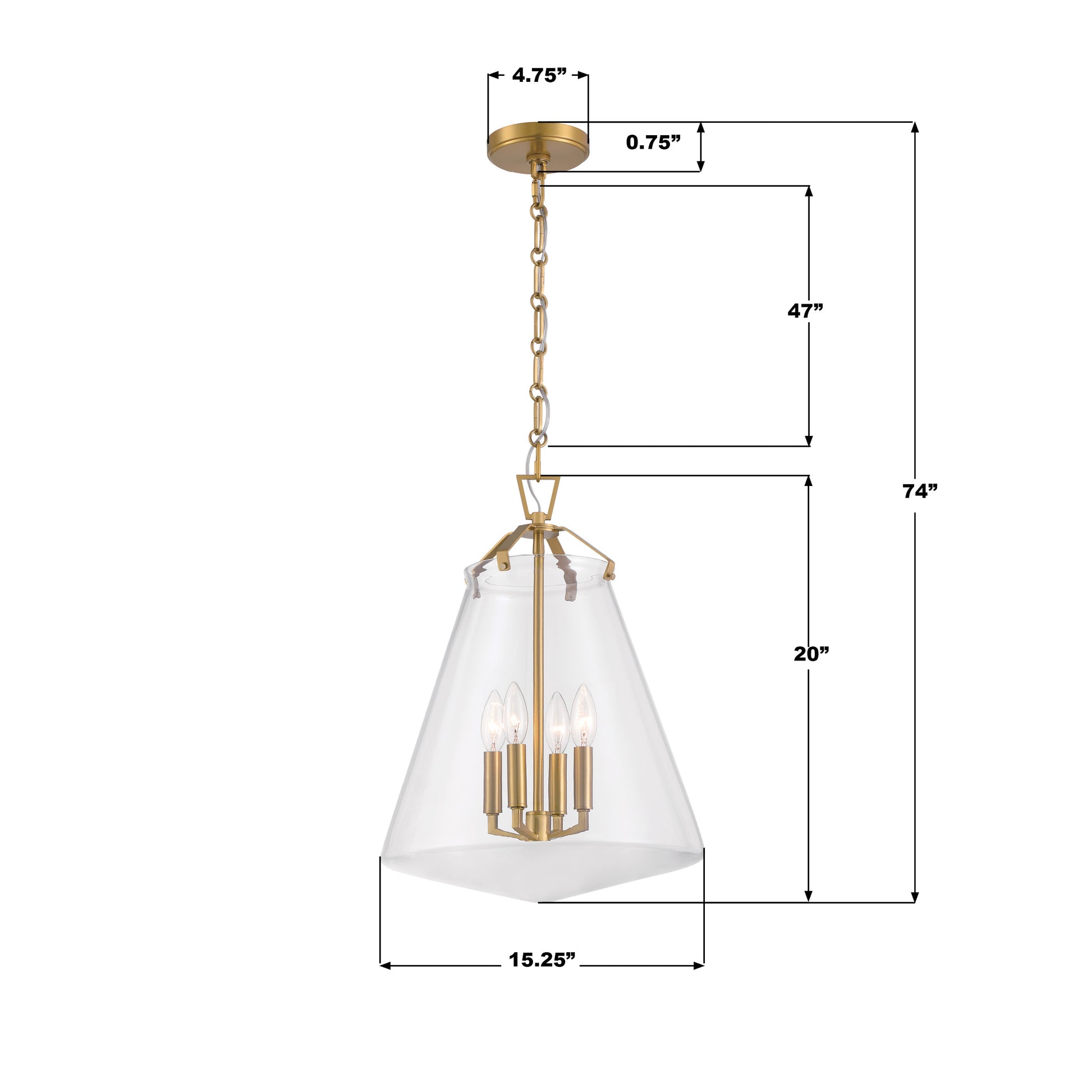 Crystorama Voss VSS-7015-LG – 15.25 Inch – 4 Light – Pendant Light – Luxe Gold – Damp Rated