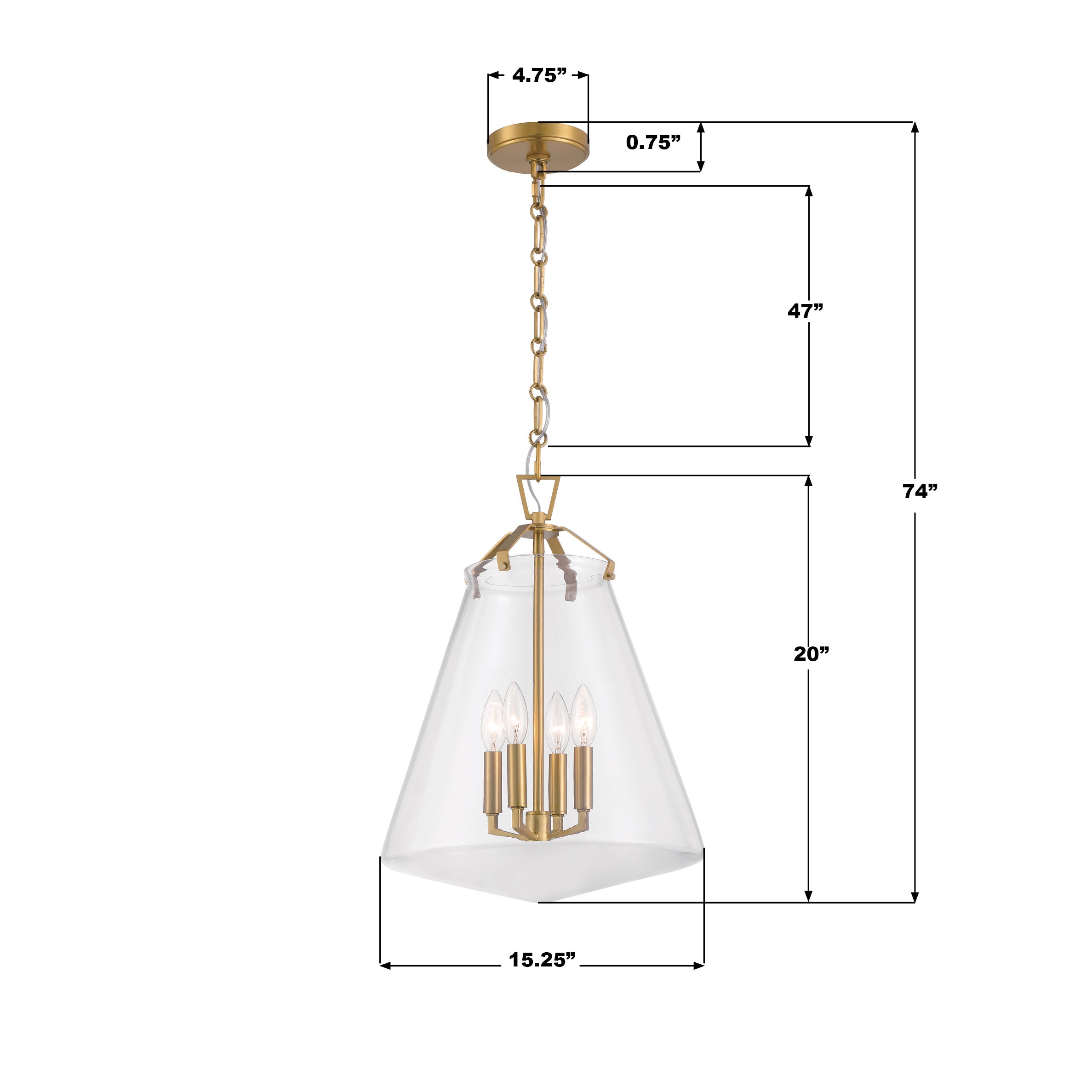 Crystorama Voss VSS-7015-LG – 15.25 Inch – 4 Light – Pendant Light – Luxe Gold – Damp Rated