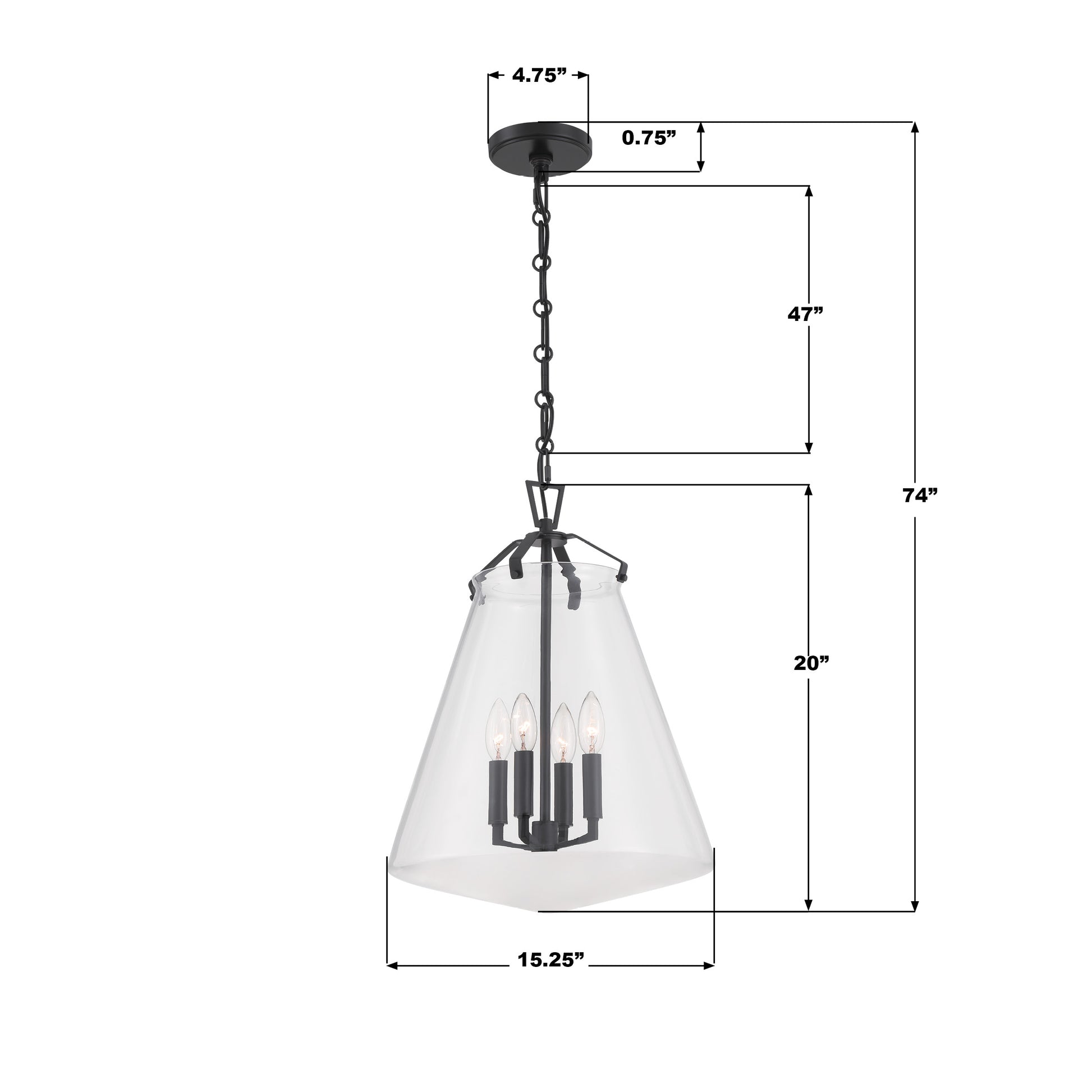 Crystorama Voss VSS-7015-MK – 15.25 Inch – 4 Light – Pendant Light – Matte Black – Damp Rated