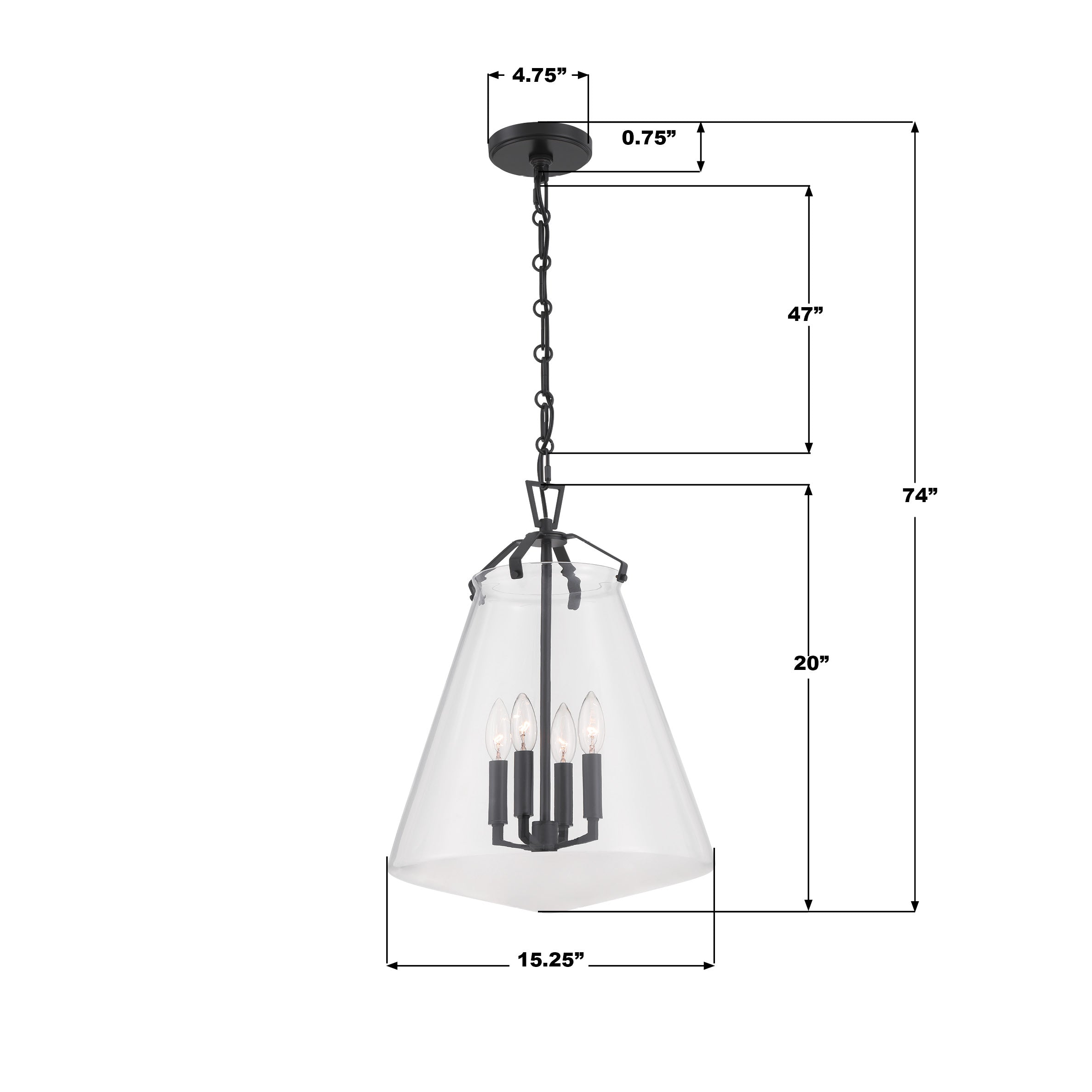 Crystorama Voss VSS-7015-MK – 15.25 Inch – 4 Light – Pendant Light – Matte Black – Damp Rated