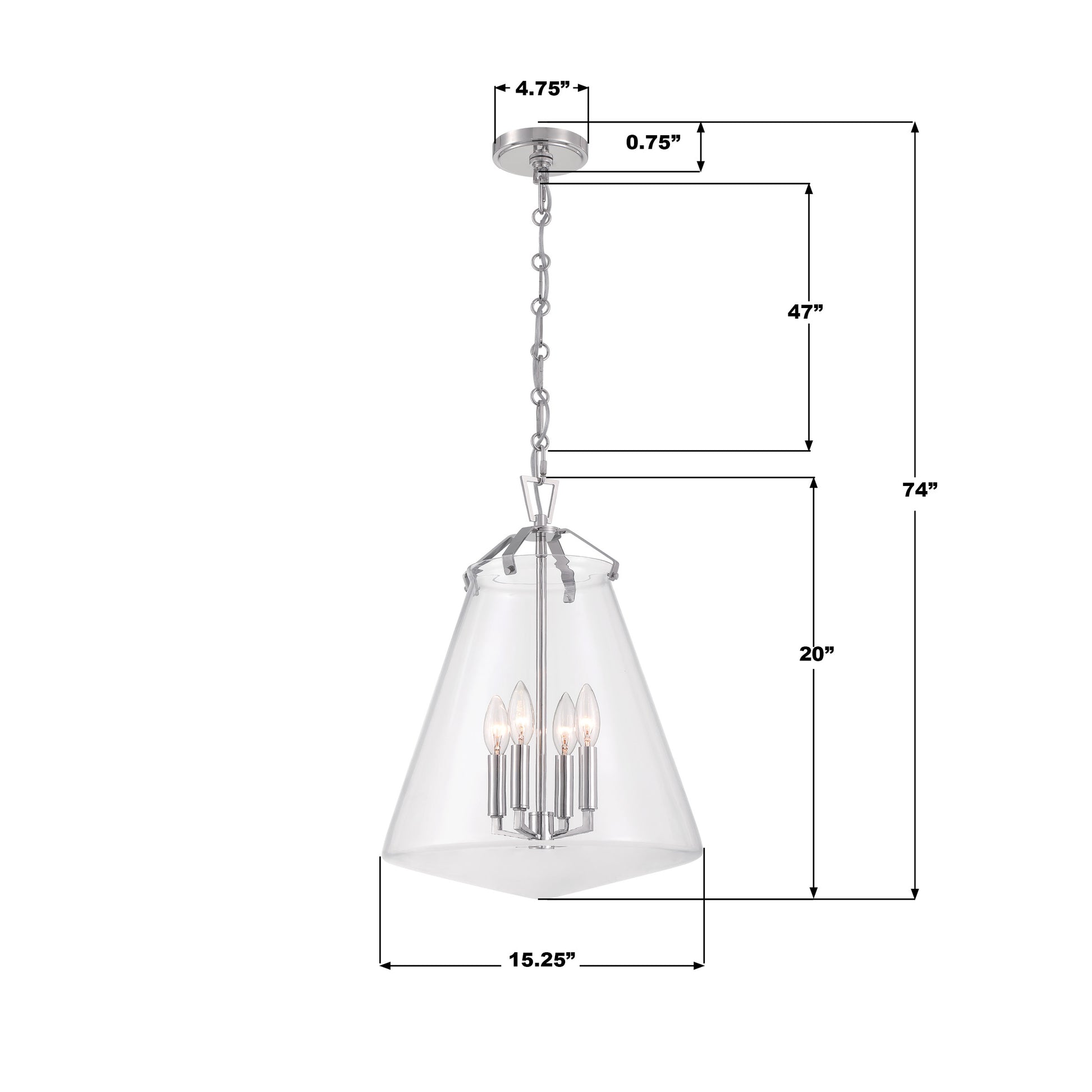 Crystorama Voss VSS-7015-PN – 15.25 Inch – 4 Light – Pendant Light – Polished Nickel – Damp Rated