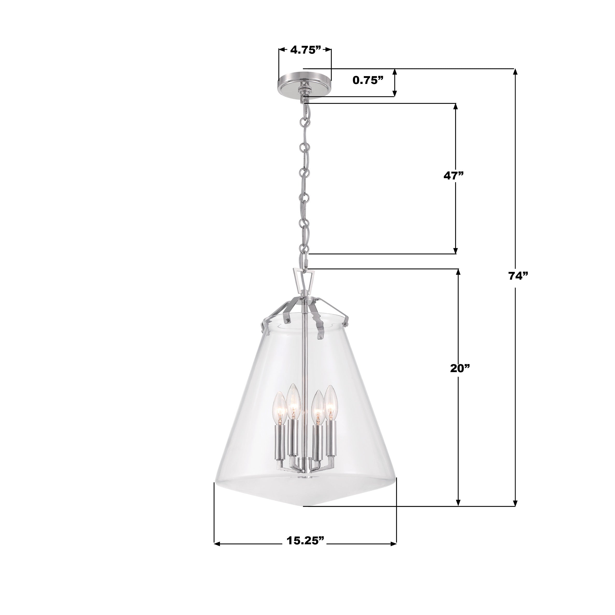 Crystorama Voss VSS-7015-PN – 15.25 Inch – 4 Light – Pendant Light – Polished Nickel – Damp Rated