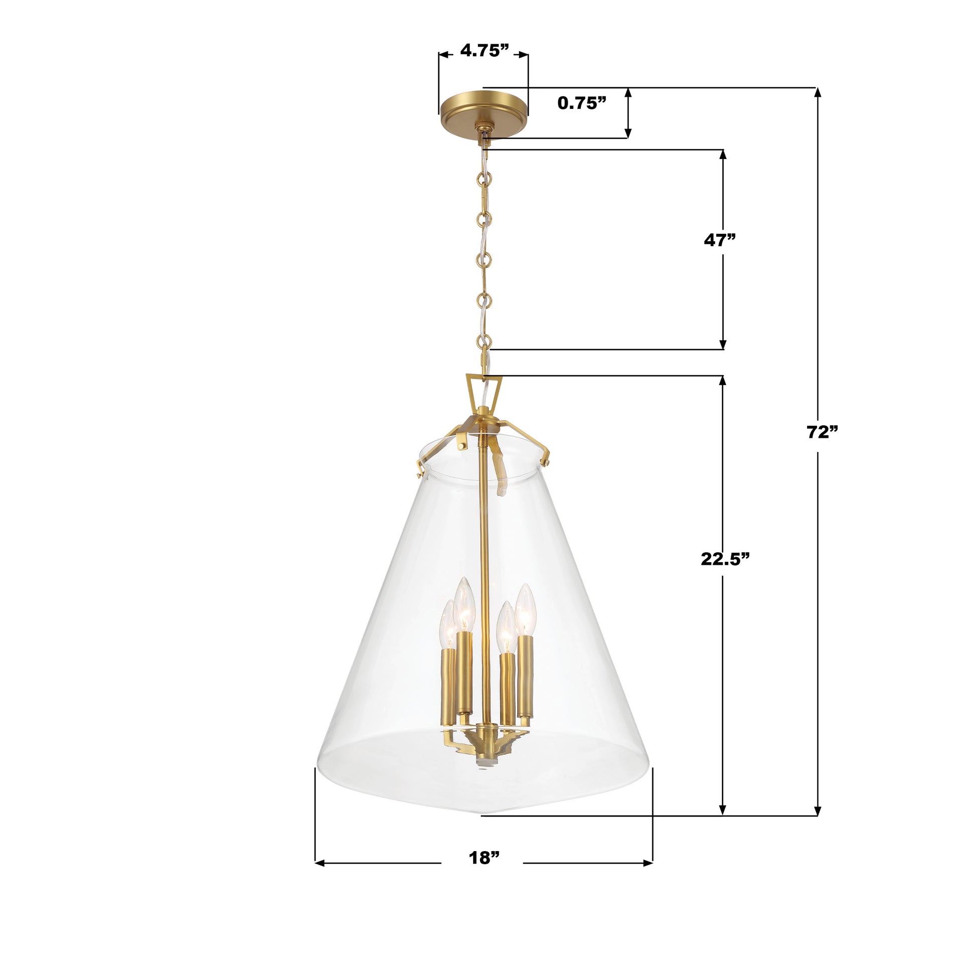Crystorama Voss VSS-7018-LG – 18 Inch – 4 Light – Pendant Light – Luxe Gold – Damp Rated
