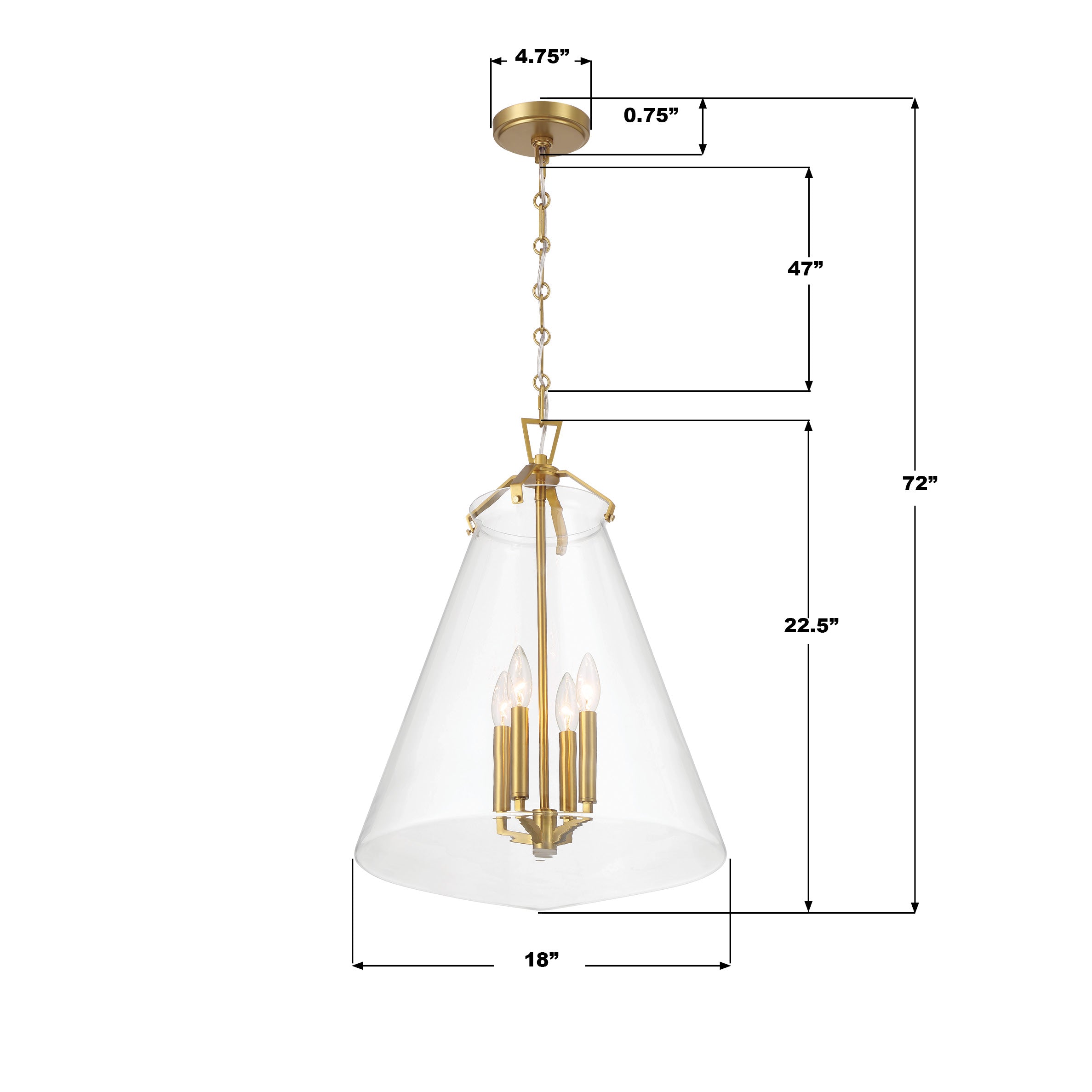 Crystorama Voss VSS-7018-LG – 18 Inch – 4 Light – Pendant Light – Luxe Gold – Damp Rated