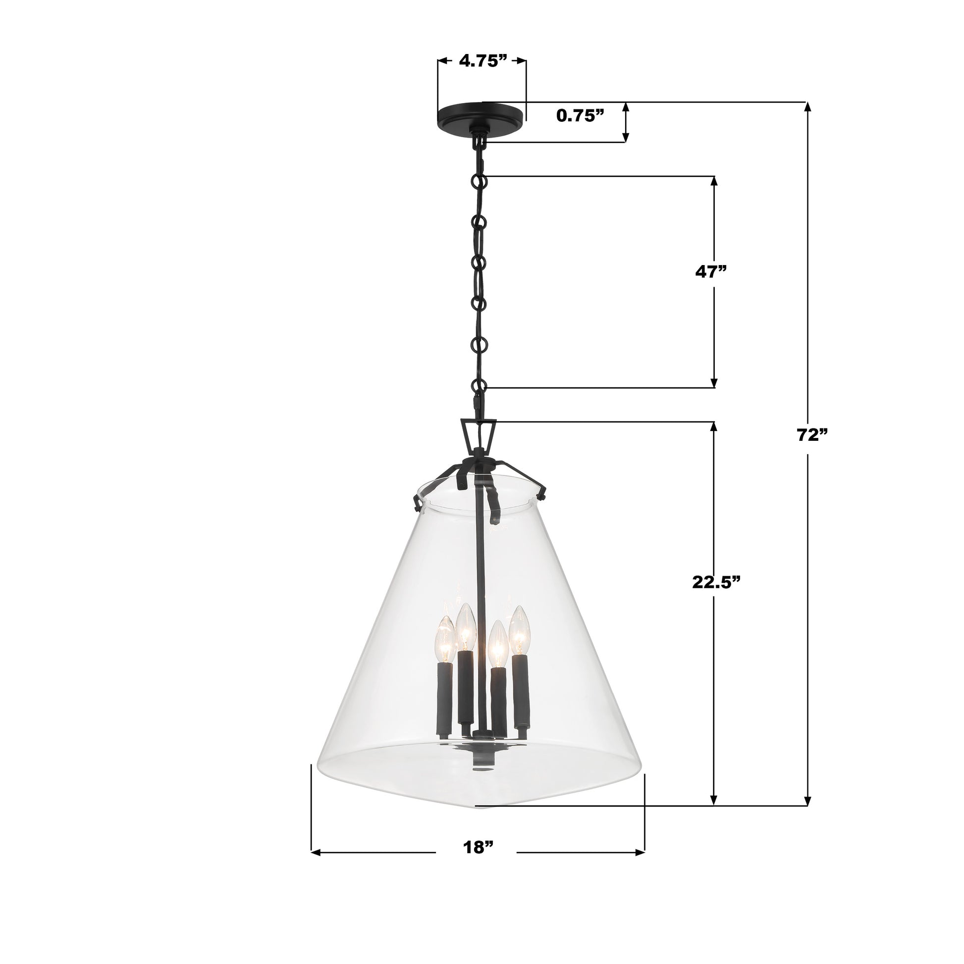 Crystorama Voss VSS-7018-MK – 18 Inch – 4 Light – Pendant Light – Matte Black – Damp Rated