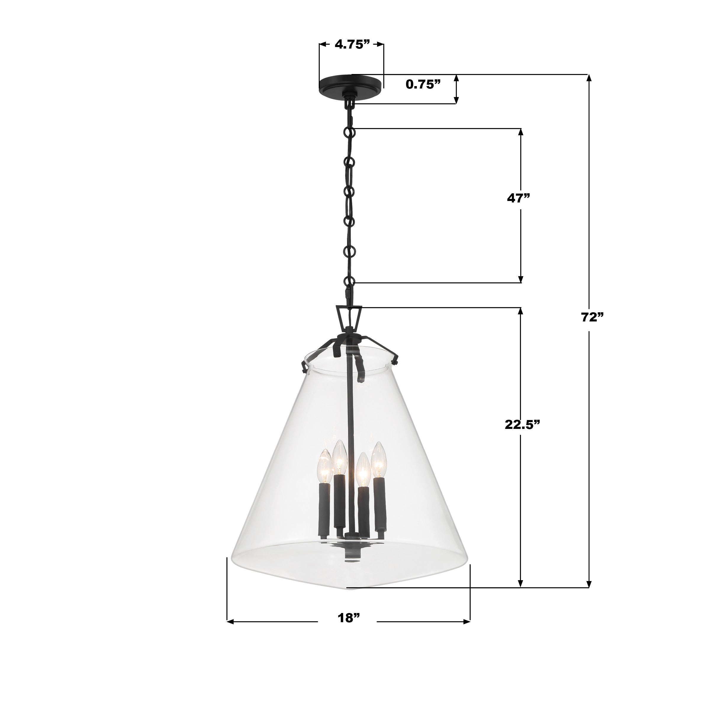 Crystorama Voss VSS-7018-MK – 18 Inch – 4 Light – Pendant Light – Matte Black – Damp Rated