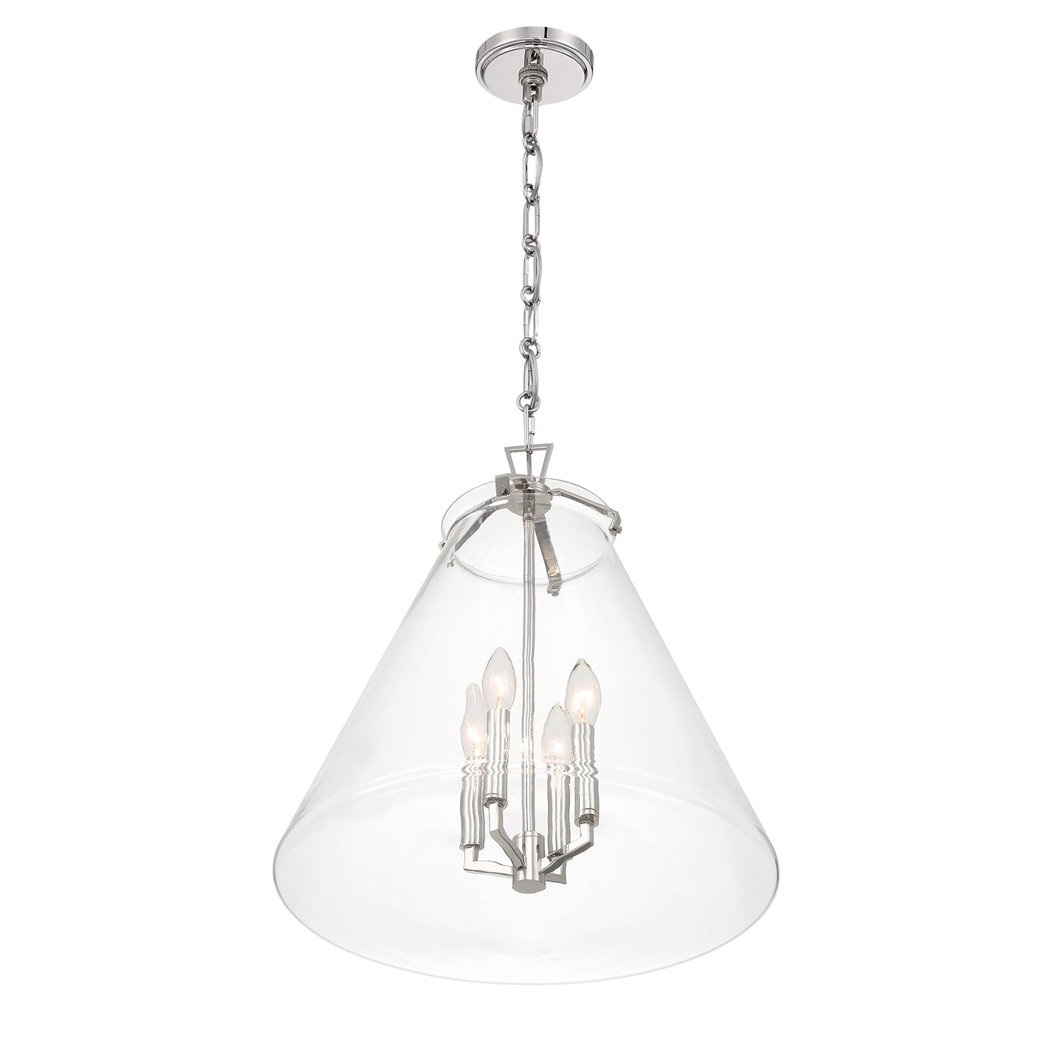 Crystorama Voss VSS-7018-PN – 18 Inch – 4 Light – Pendant Light – Polished Nickel – Damp Rated