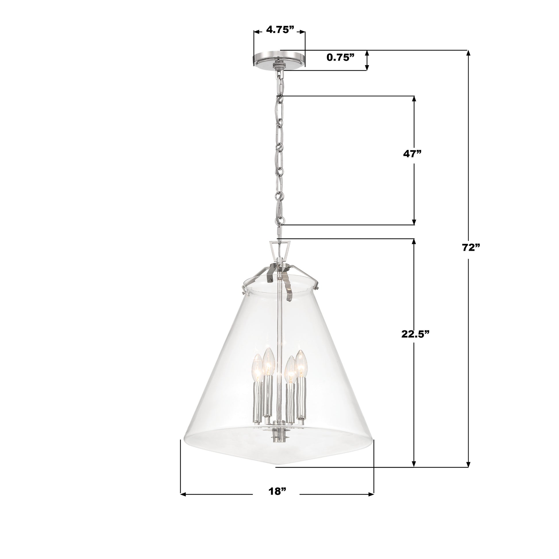 Crystorama Voss VSS-7018-PN – 18 Inch – 4 Light – Pendant Light – Polished Nickel – Damp Rated