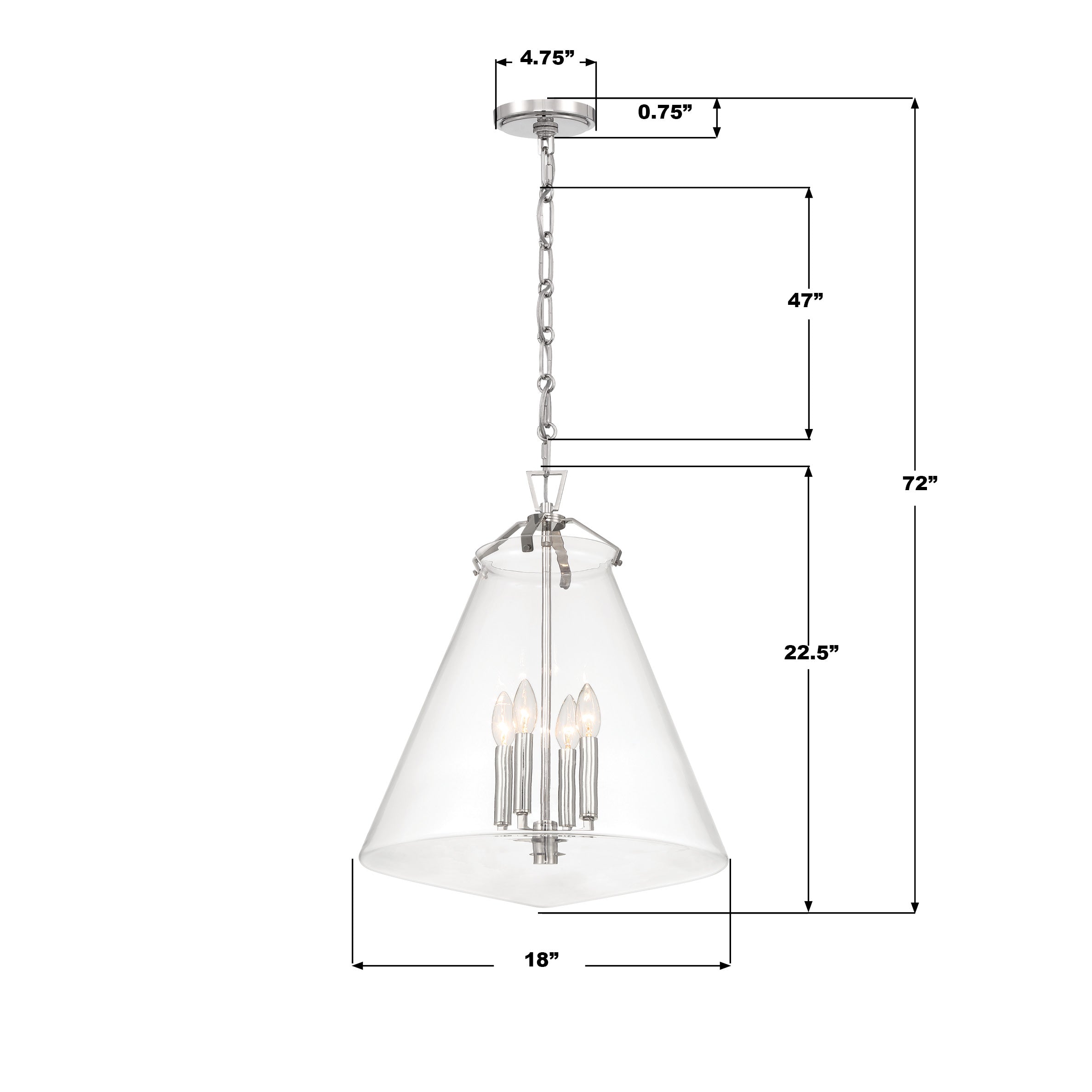 Crystorama Voss VSS-7018-PN – 18 Inch – 4 Light – Pendant Light – Polished Nickel – Damp Rated