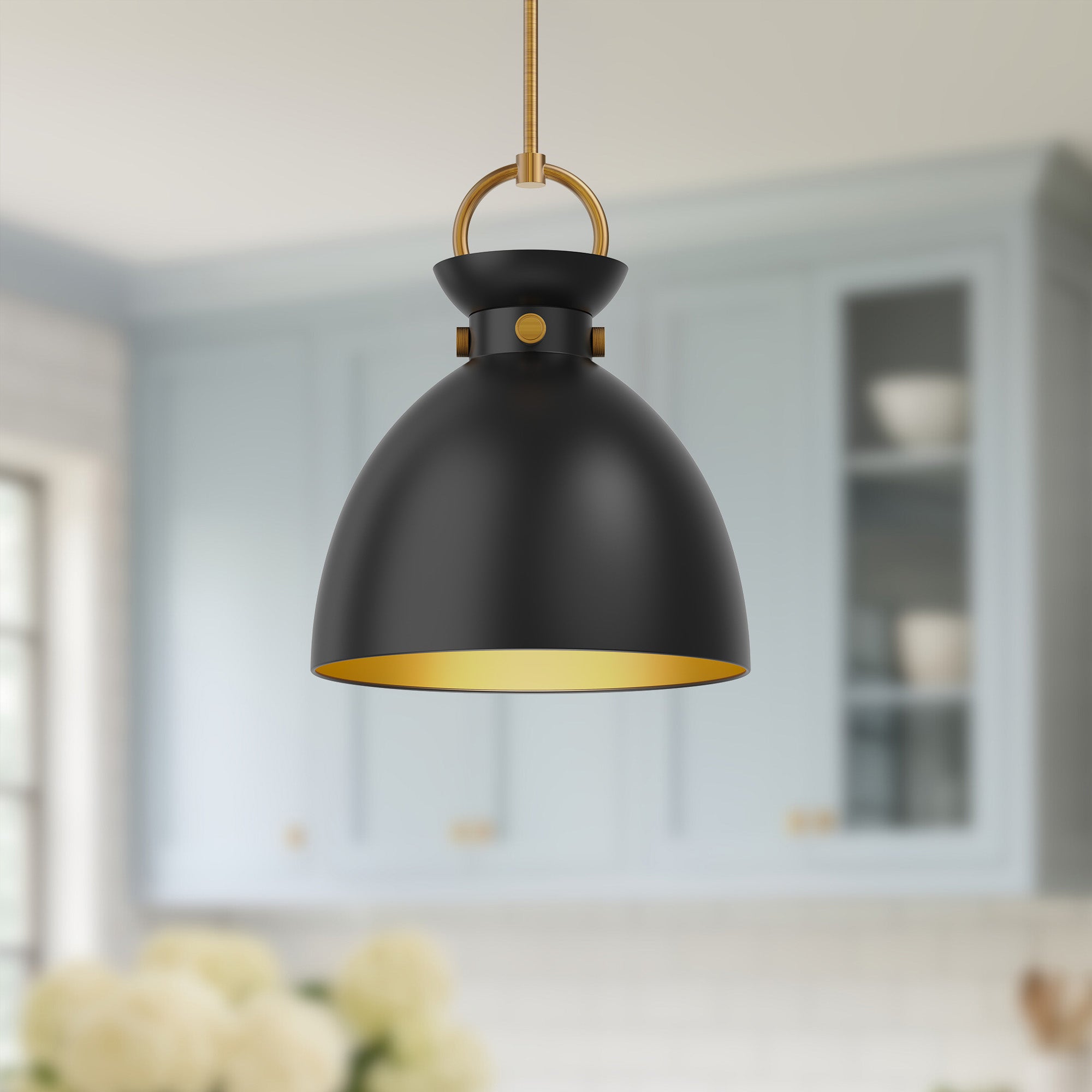 Waldo 14-in Aged Gold/Matte Black 1 Light Pendant