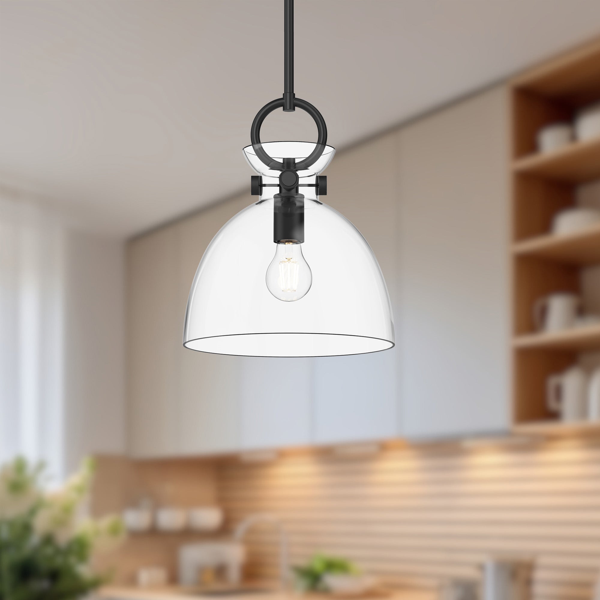 Waldo 11-in Matte Black/Clear Glass 1 Light Pendant