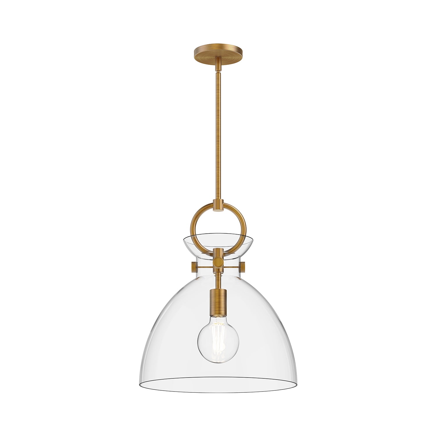 Waldo 14-in Aged Gold/Clear 1 Light Pendant