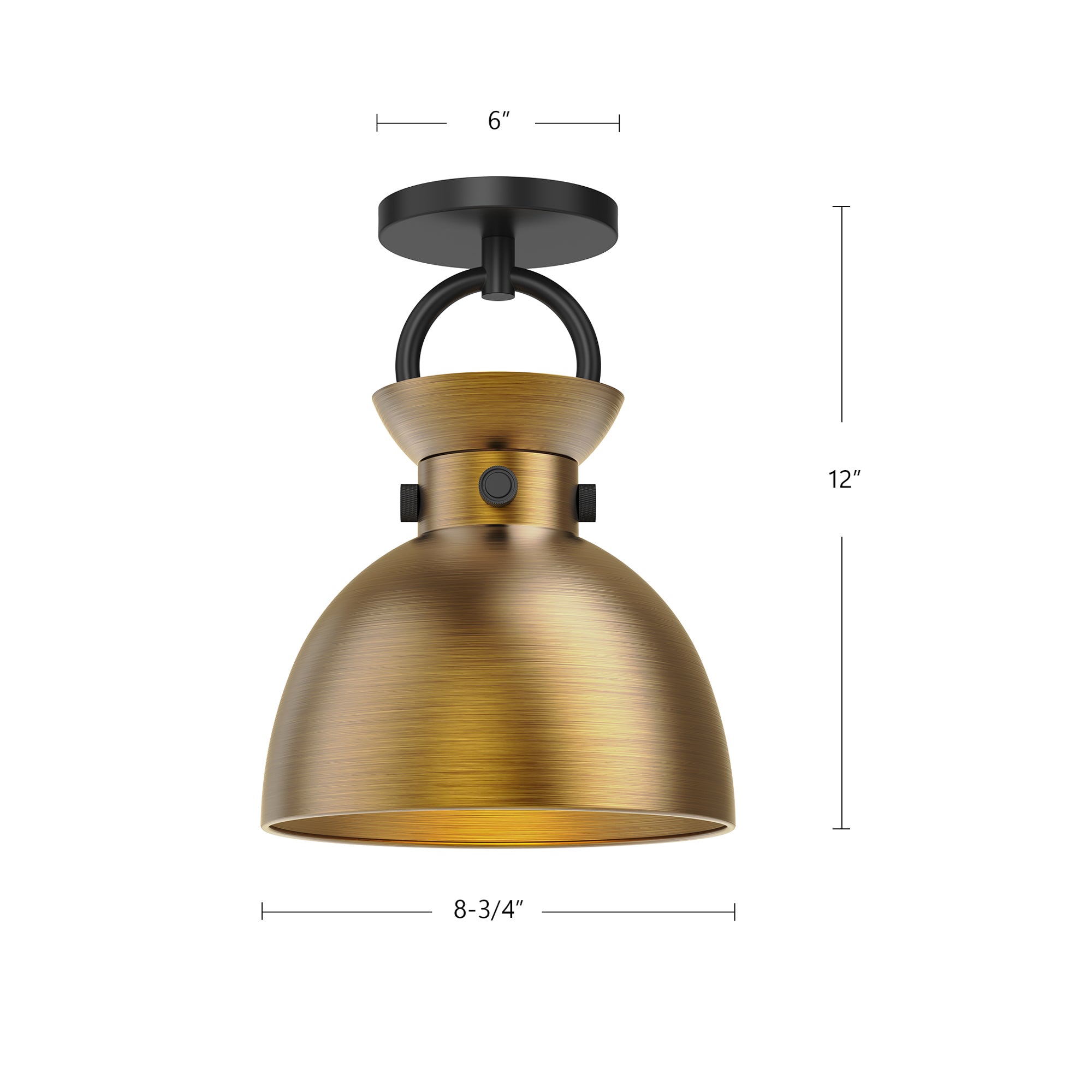 Waldo 9-in Matte Black/Aged Gold 1 Light Semi Flush Mount
