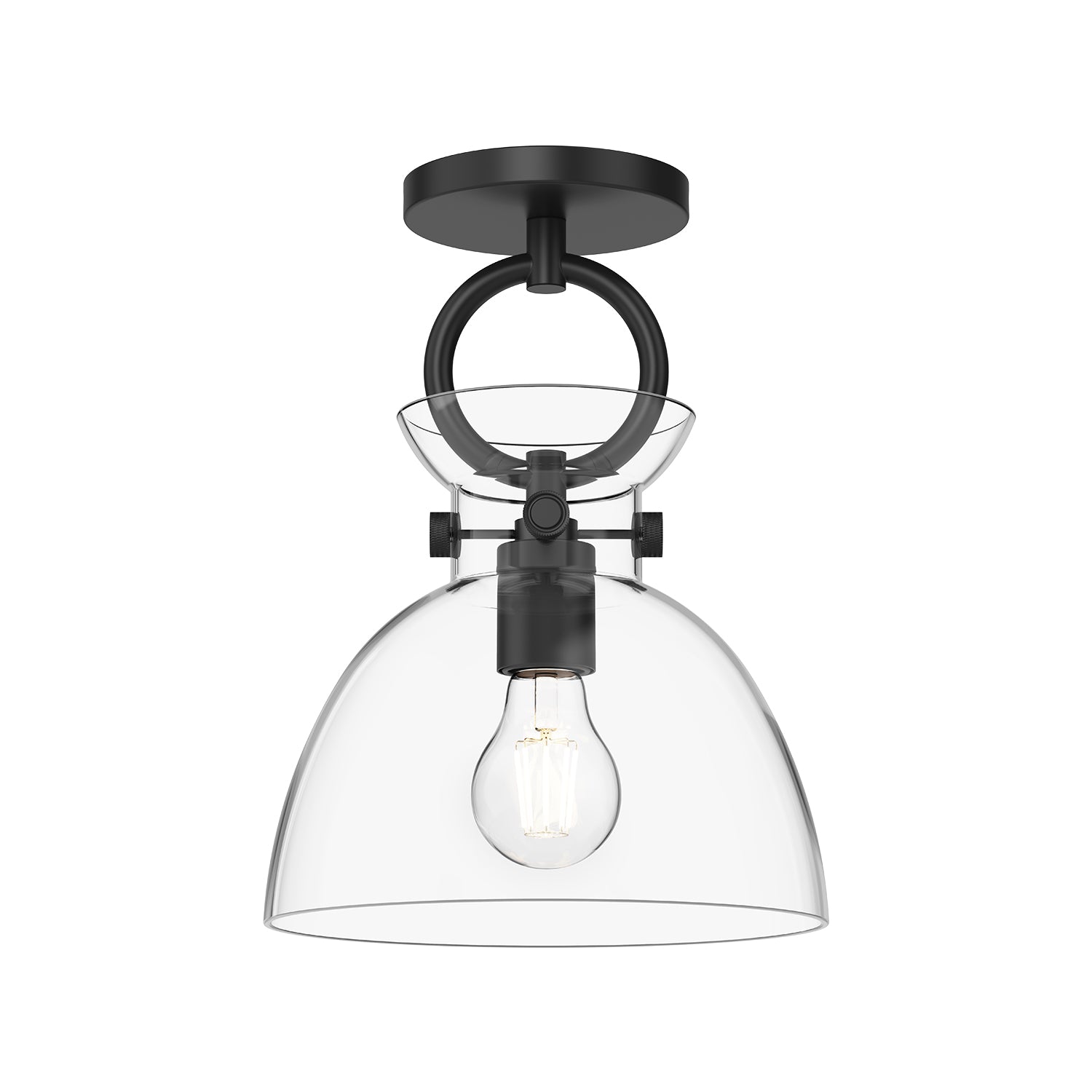 Waldo 9-in Matte Black/Clear Glass 1 Light Semi Flush Mount
