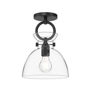 Waldo 9-in Matte Black/Clear Glass 1 Light Semi Flush Mount