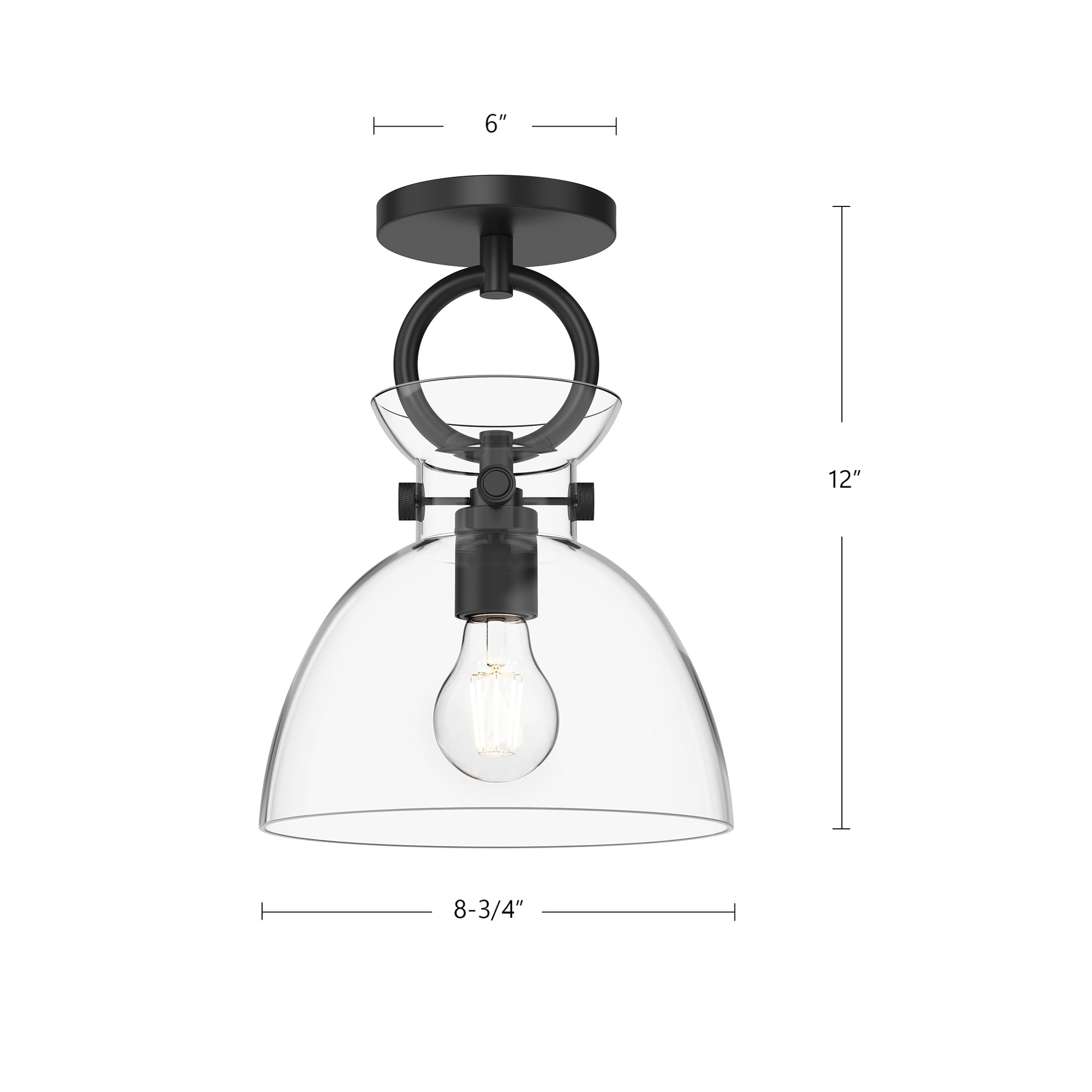 Waldo 9-in Matte Black/Glossy Opal Glass 1 Light Semi Flush Mount