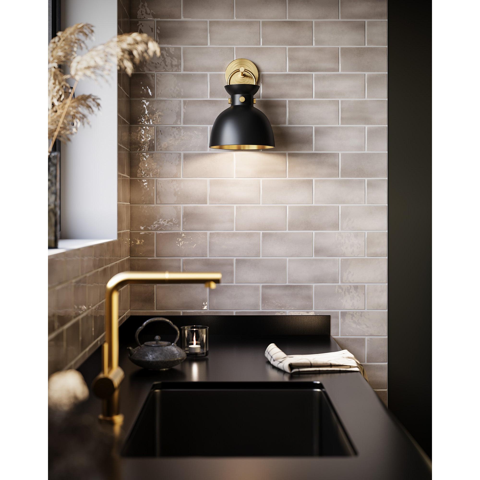 Waldo 9-in Aged Gold/Matte Black 1 Light Wall/Vanity