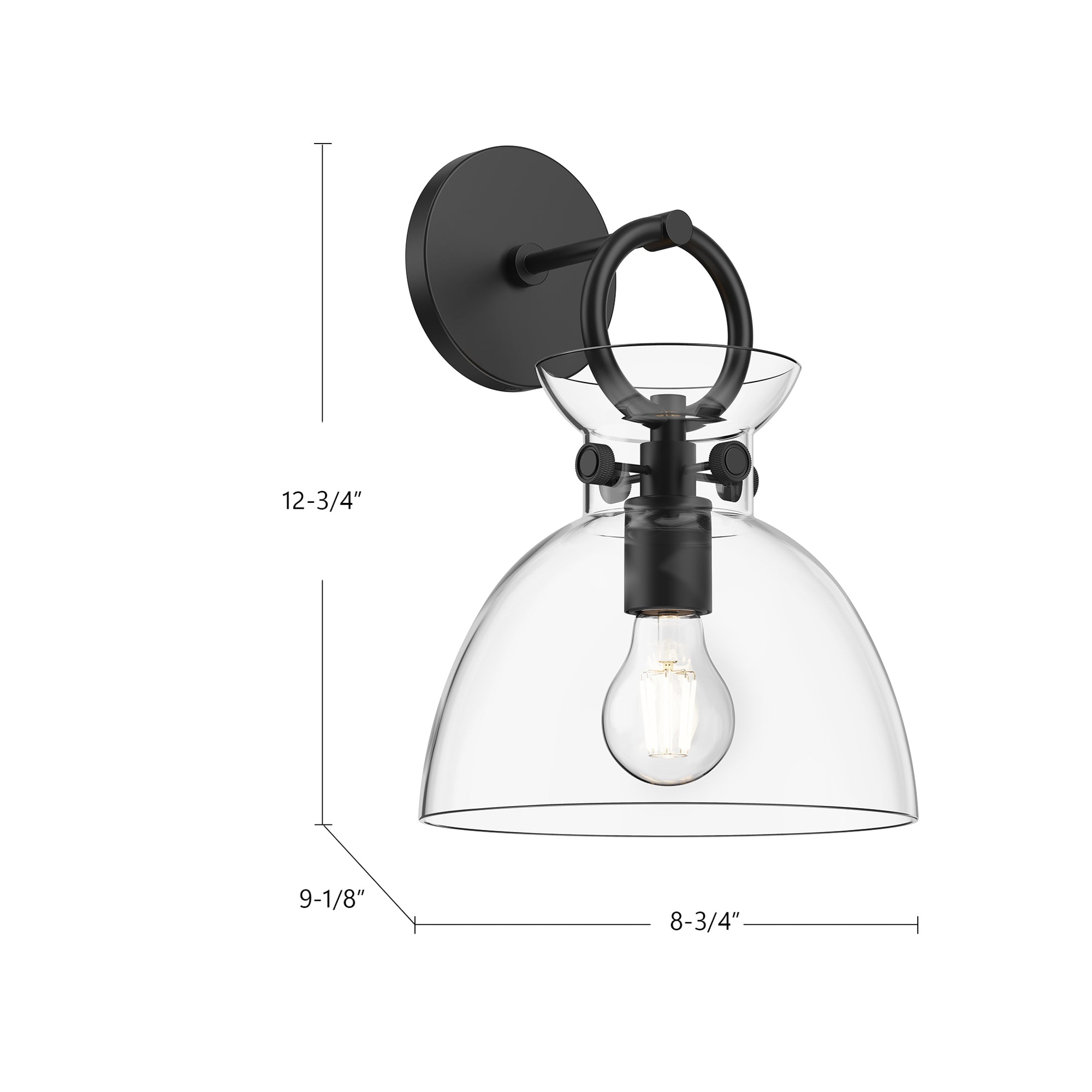 Waldo 9-in Matte Black/Clear Glass 1 Light Wall/Vanity