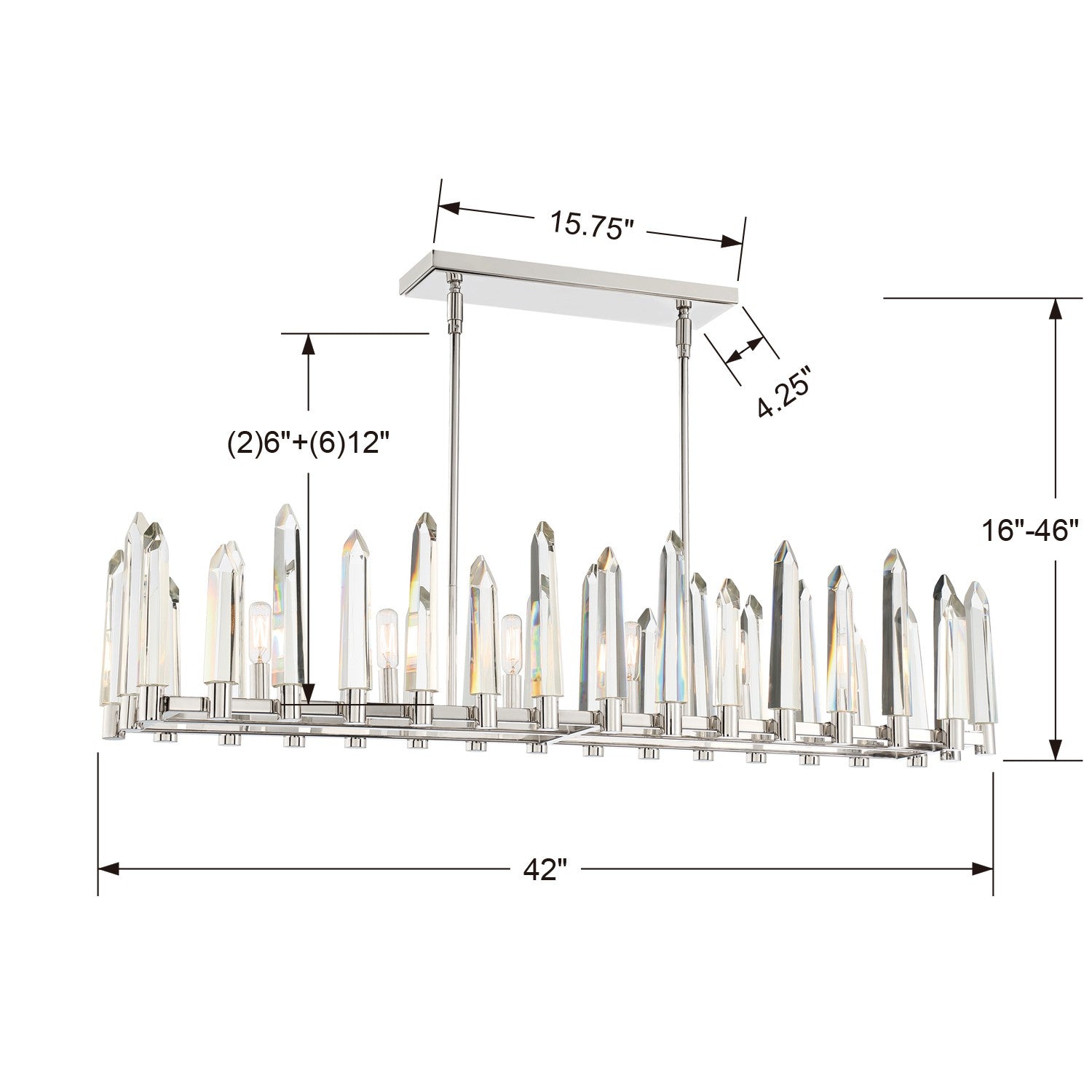 Crystorama Watson WAT-B2006-PN – 42 Inch – 6 Light – Chandelier – Polished Nickel – Damp Rated