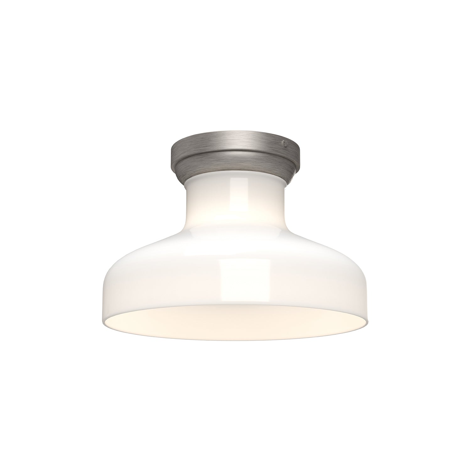 Westlake 11-in Brushed Nickel/Glossy Opal Glass 1 Light Flush Mount