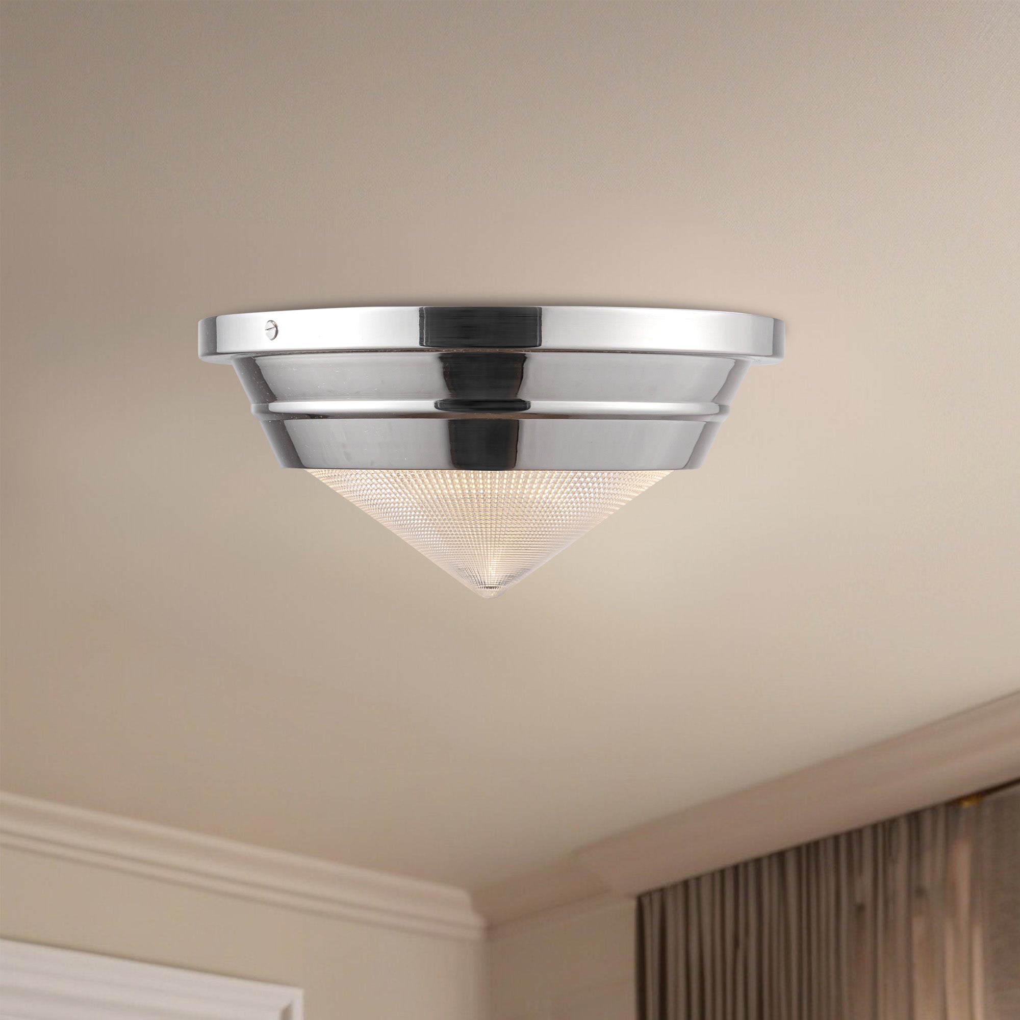 Willard 10-in Polished Nickel/Prismatic Glass 1 Light Flush Mount
