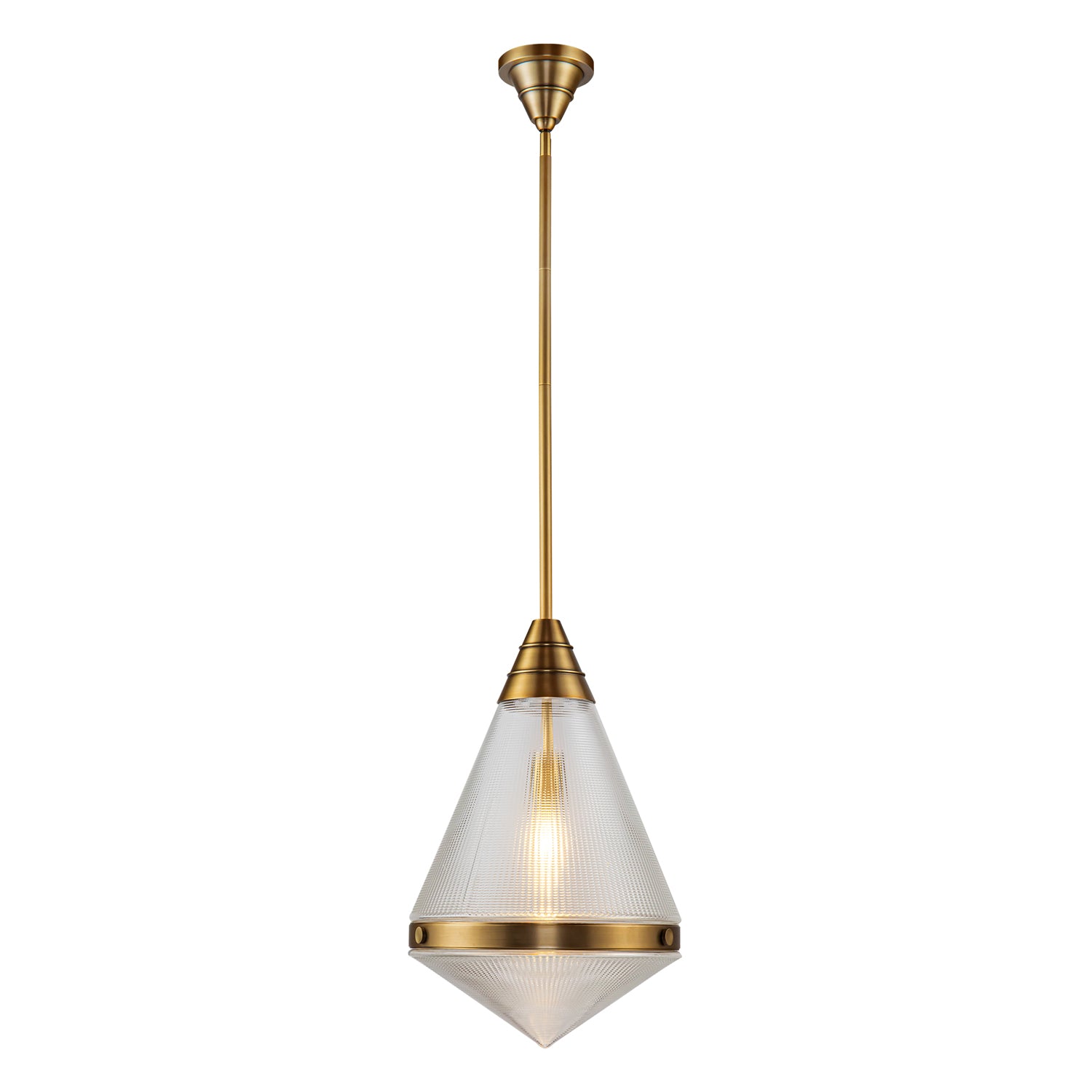 Willard 22-in Vintage Brass/Prismatic Glass 1 Light Pendant