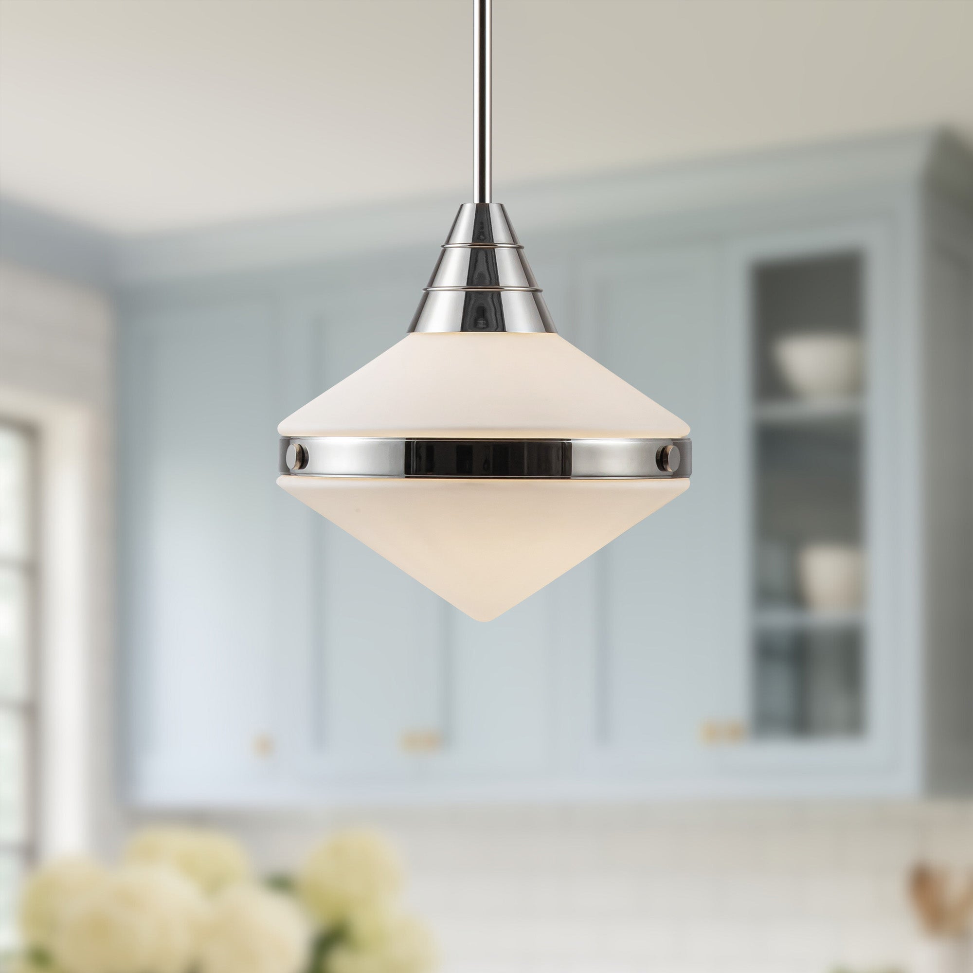 Willard 14-in Polished Nickel/Opal Matte Glass 1 Light Pendant