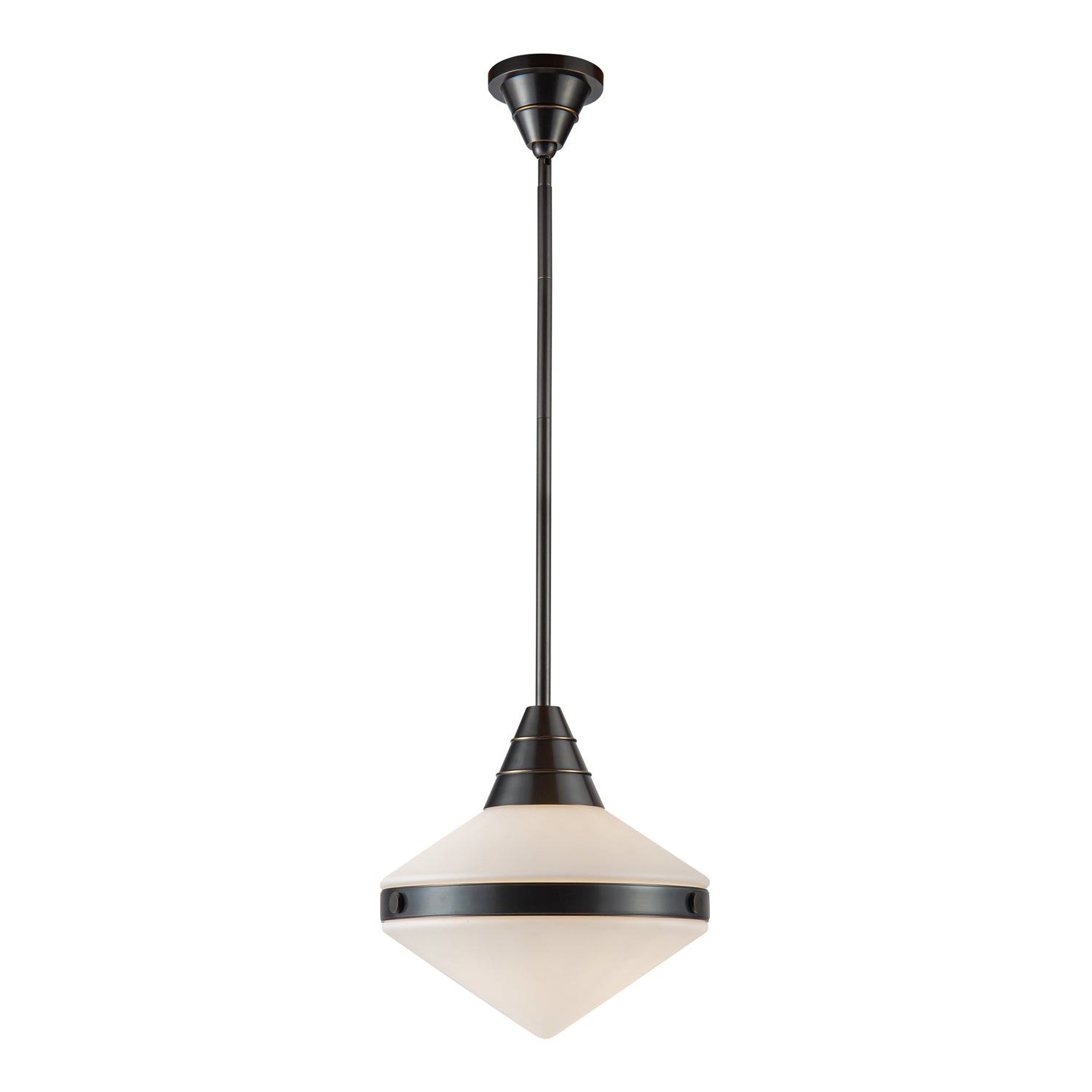 Willard 14-in Urban Bronze/Opal Matte Glass 1 Light Pendant