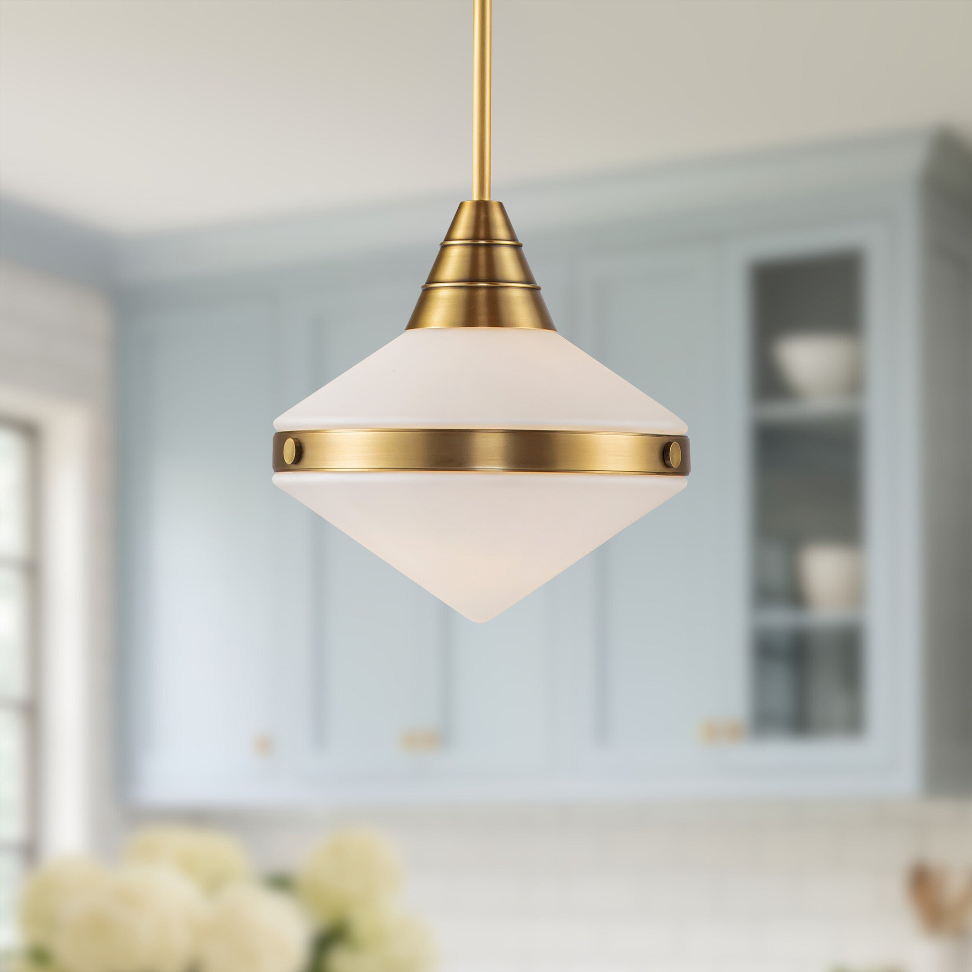 Willard 14-in Vintage Brass/Opal Matte Glass 1 Light Pendant