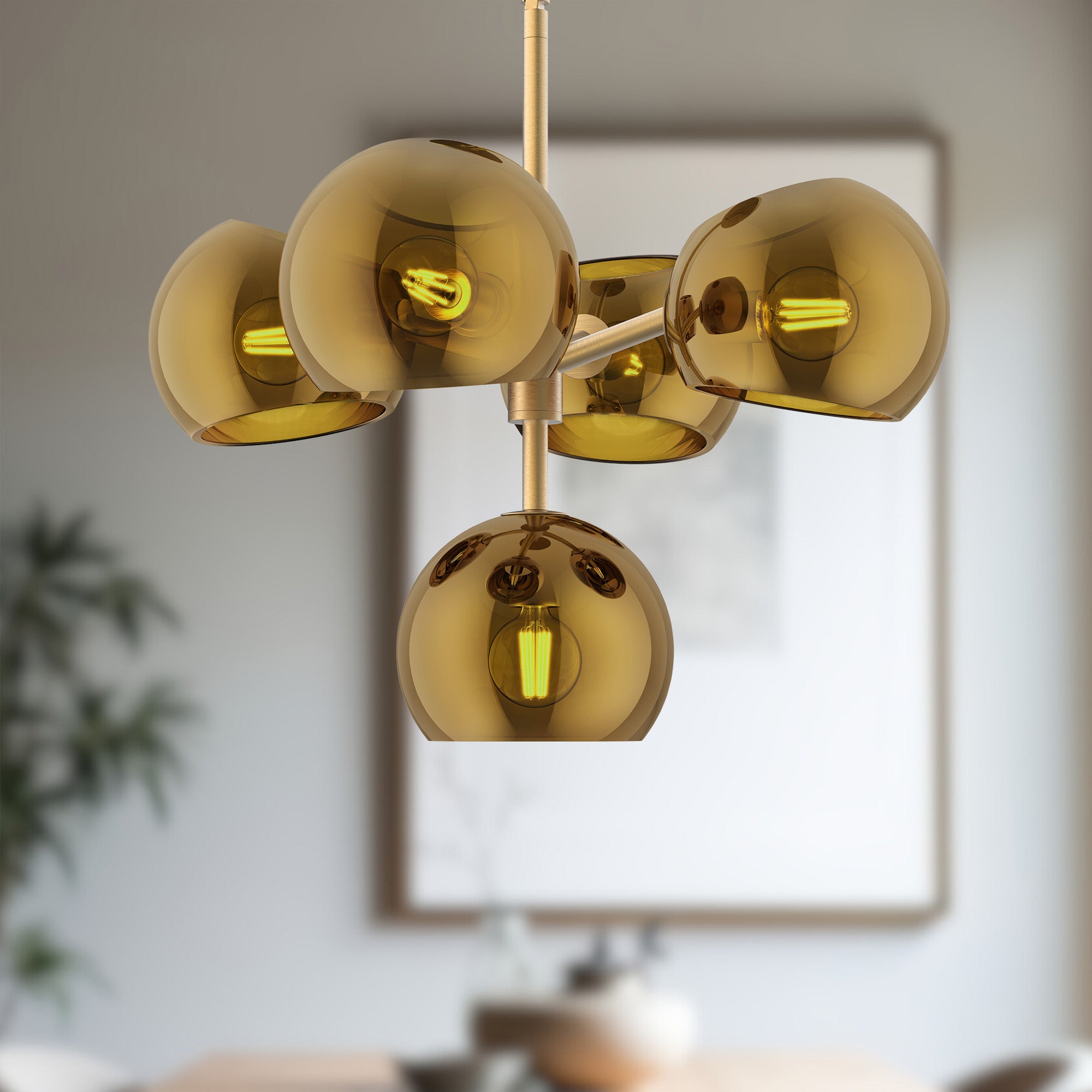 Willow 18-in Brushed Gold/Copper Glass 5 Lights Chandeliers