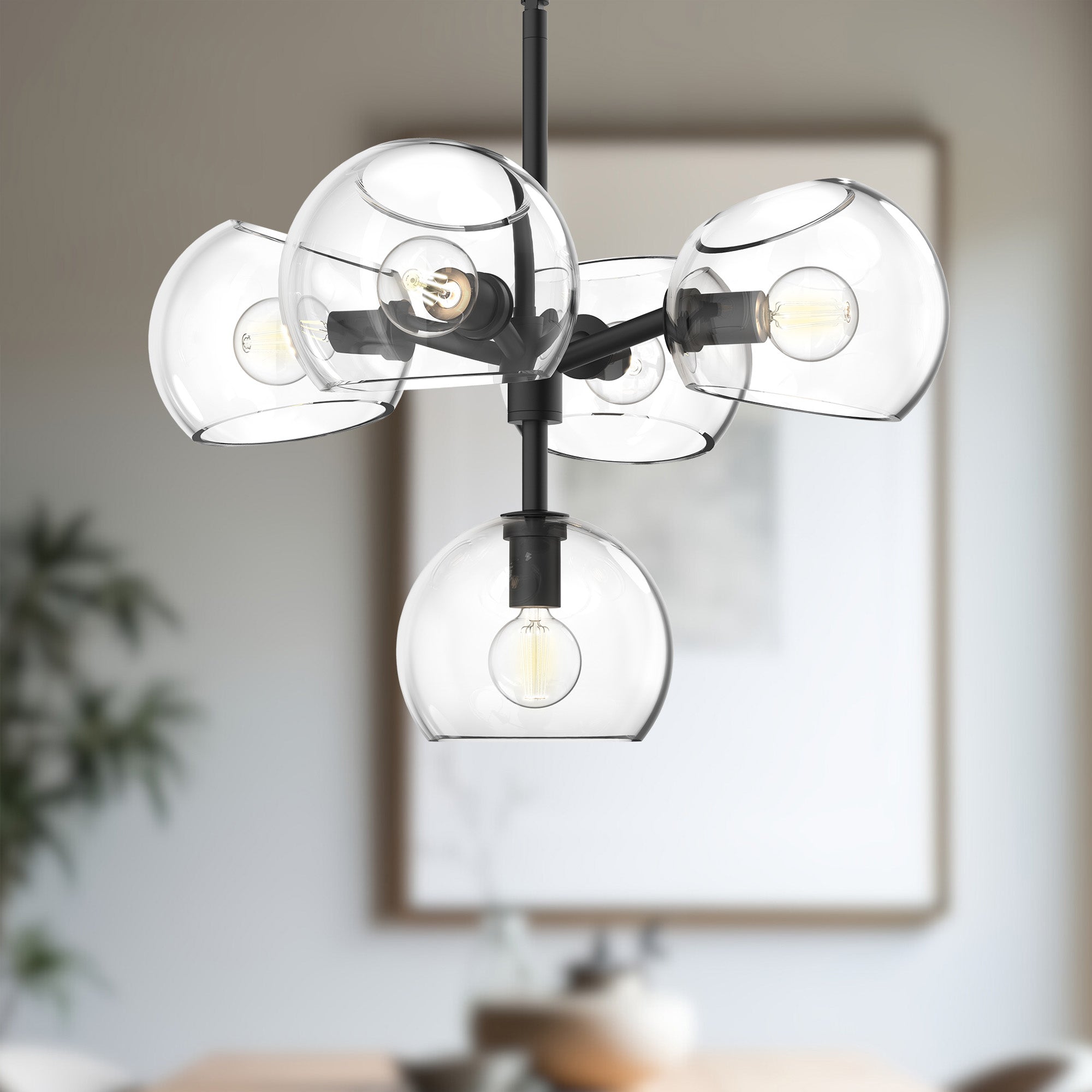 Willow 18-in Clear Glass/Matte Black 5 Lights Chandeliers