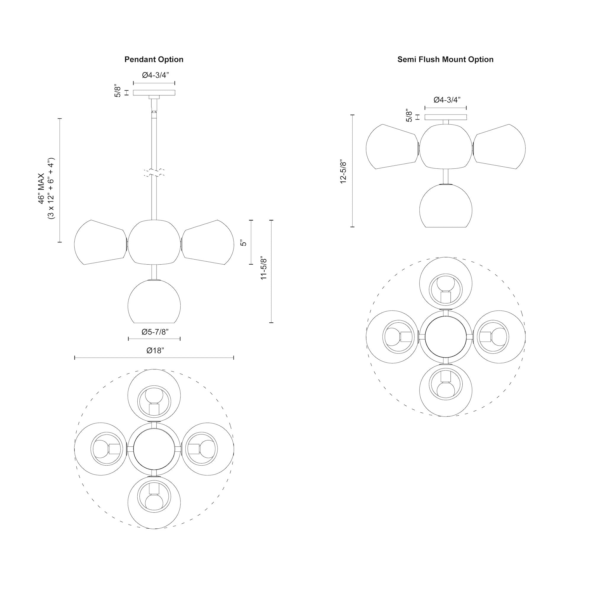 Willow 18-in Clear Glass/Matte Black 5 Lights Chandeliers