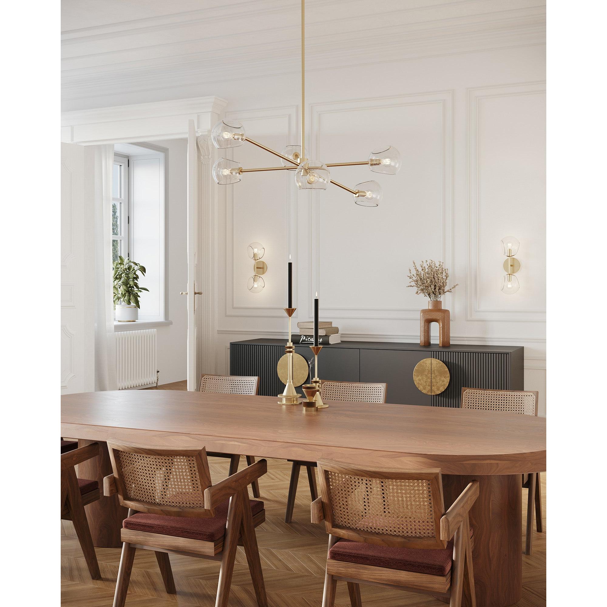 Willow 37-in Brushed Gold/Clear Glass 6 Lights Chandeliers