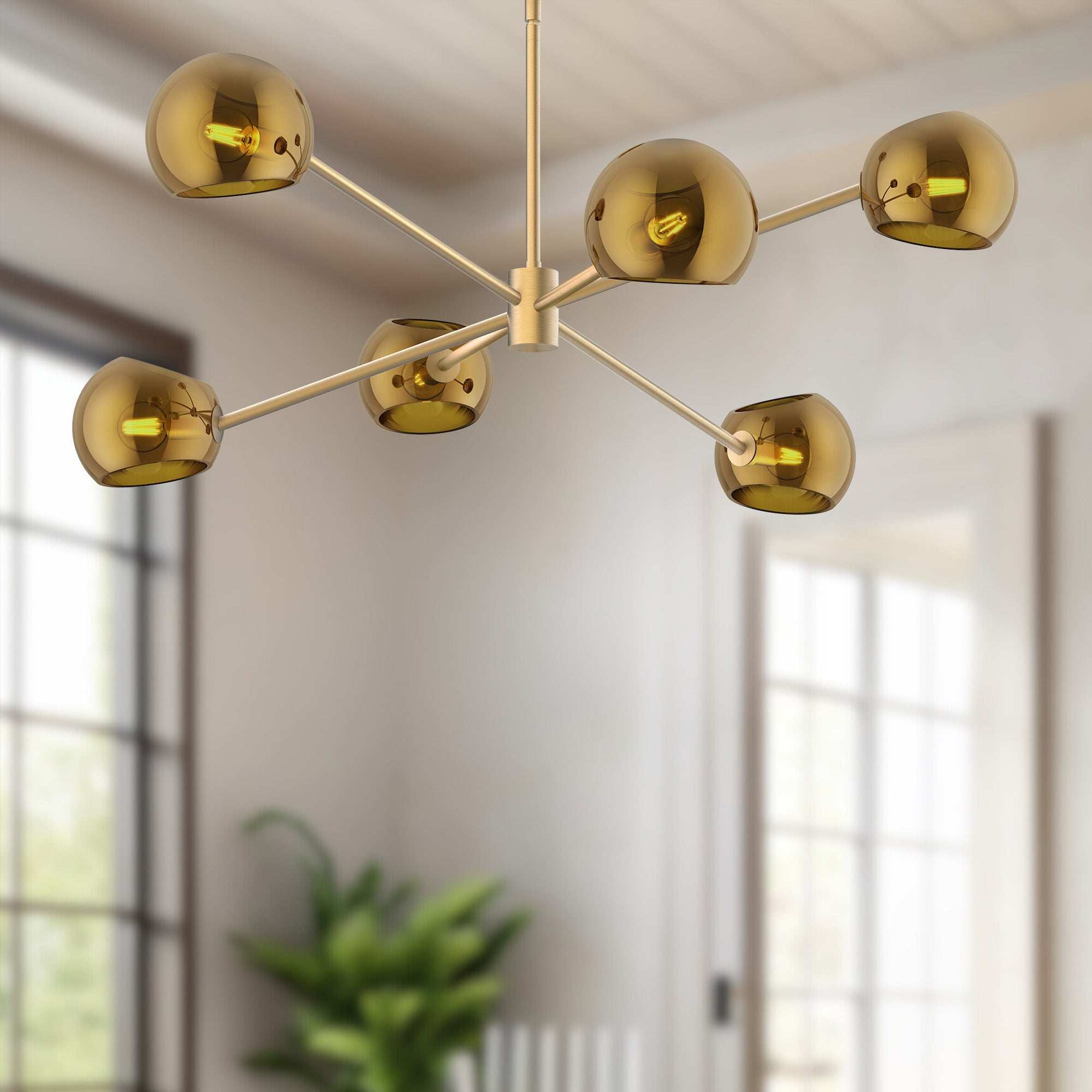 Willow 37-in Brushed Gold/Copper Glass 6 Lights Chandeliers