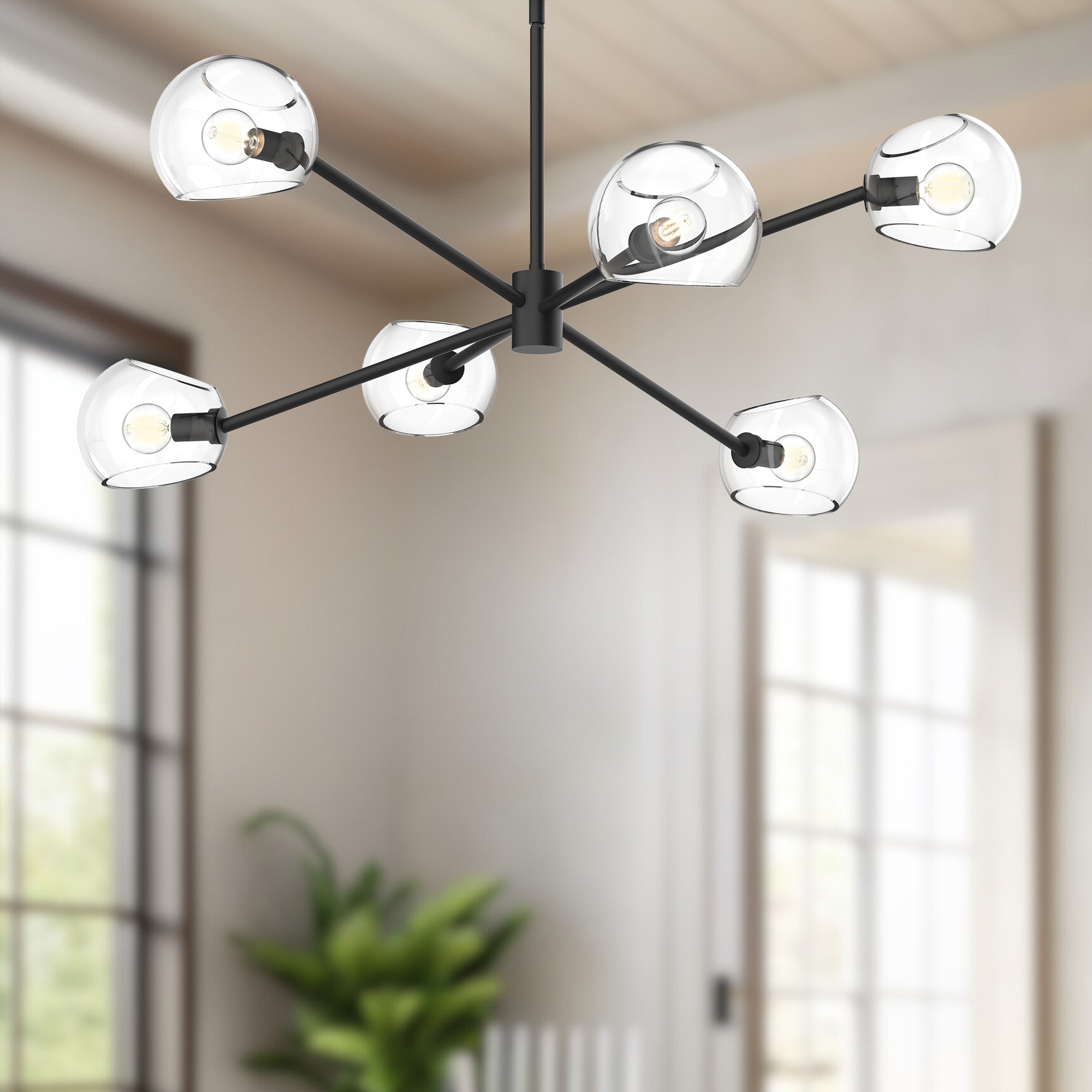 Willow 37-in Clear Glass/Matte Black 6 Lights Chandeliers