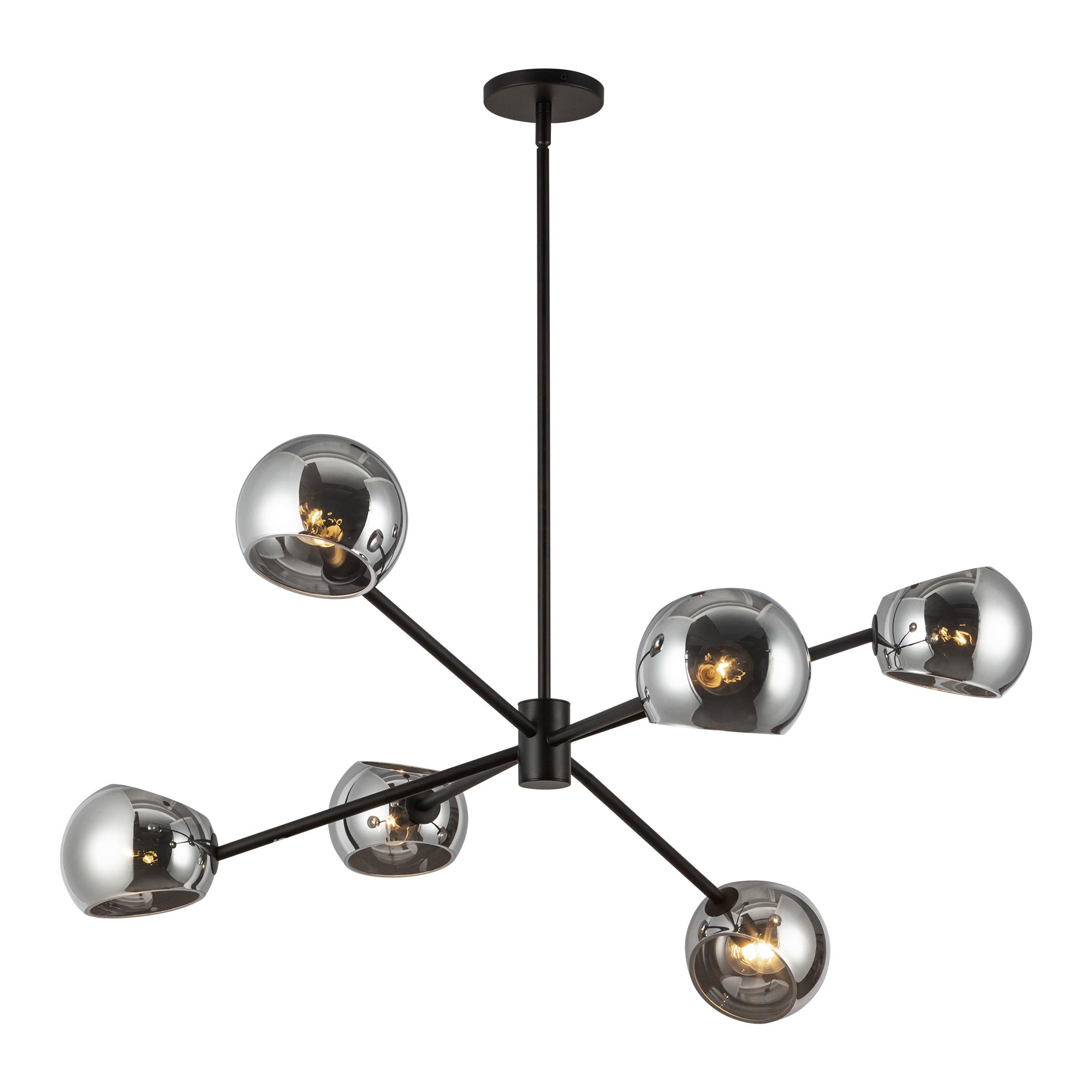 Willow 37-in Matte Black/Smoked Solid Glass 6 Lights Chandeliers